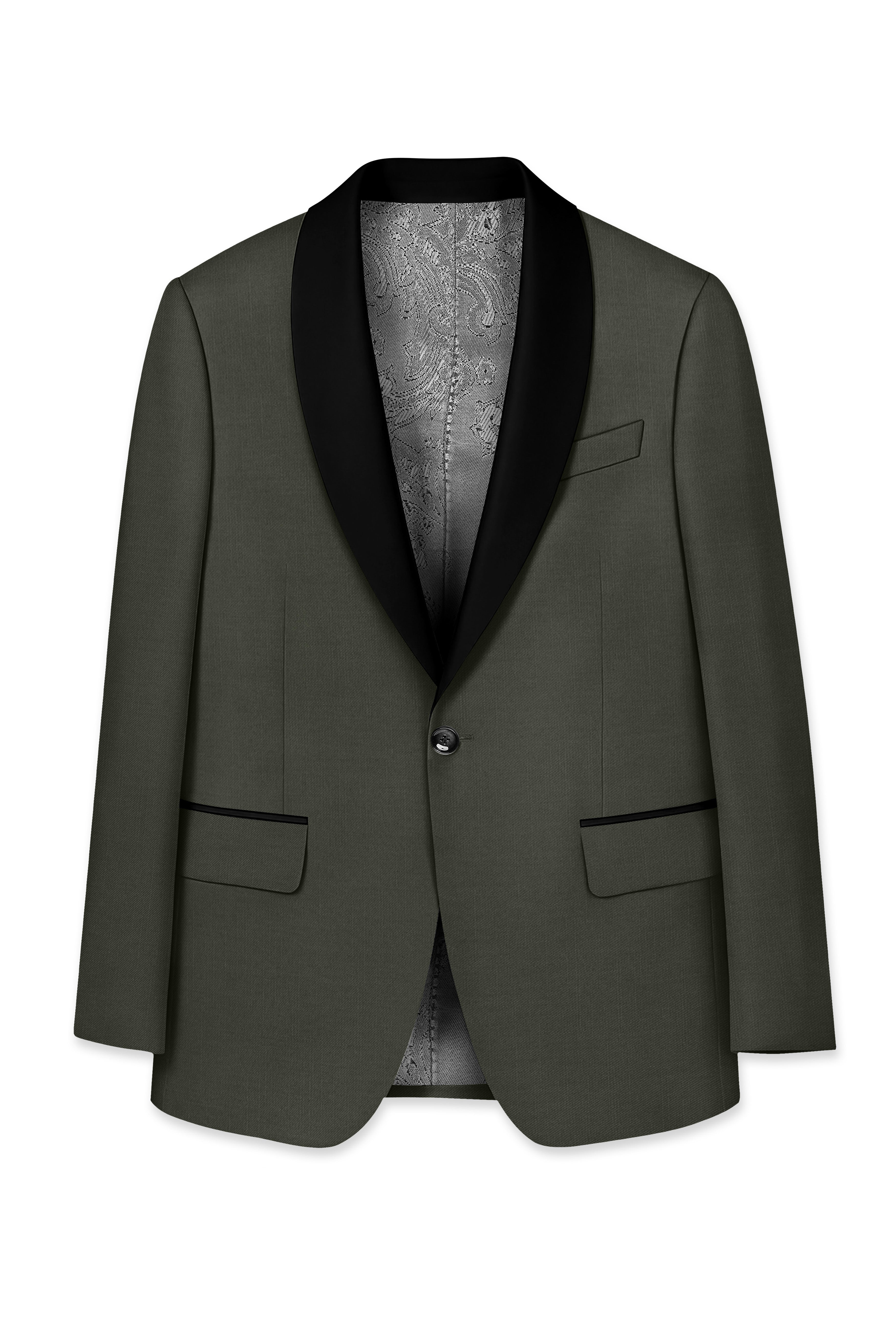 Verdant Majesty-Juniper Green Solid Wool Rich Tuxedo Slight Stretch Suit