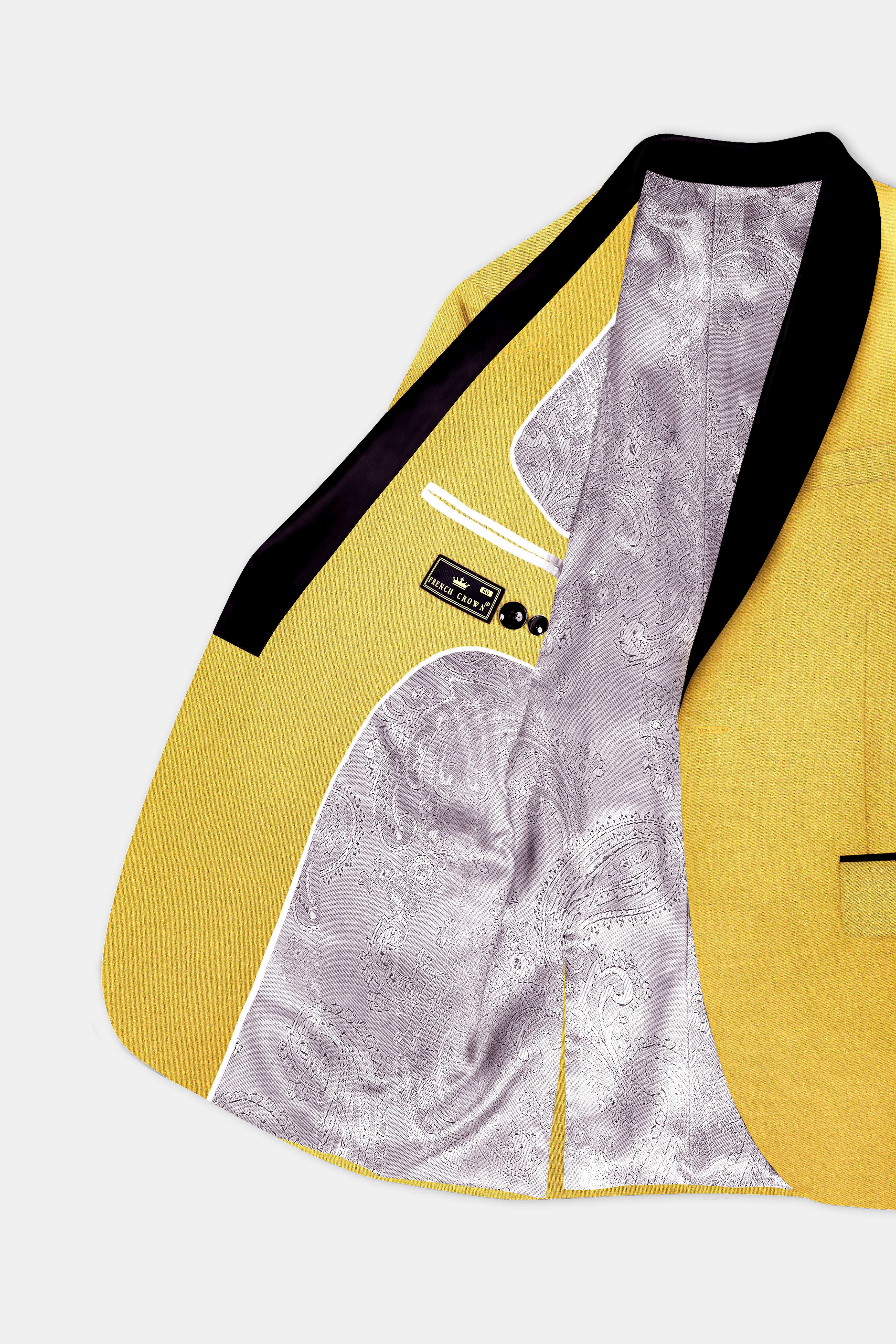 Saffron Elegance-Lemon Yellow Solid Wool Rich Tuxedo Slight Stretch Suit