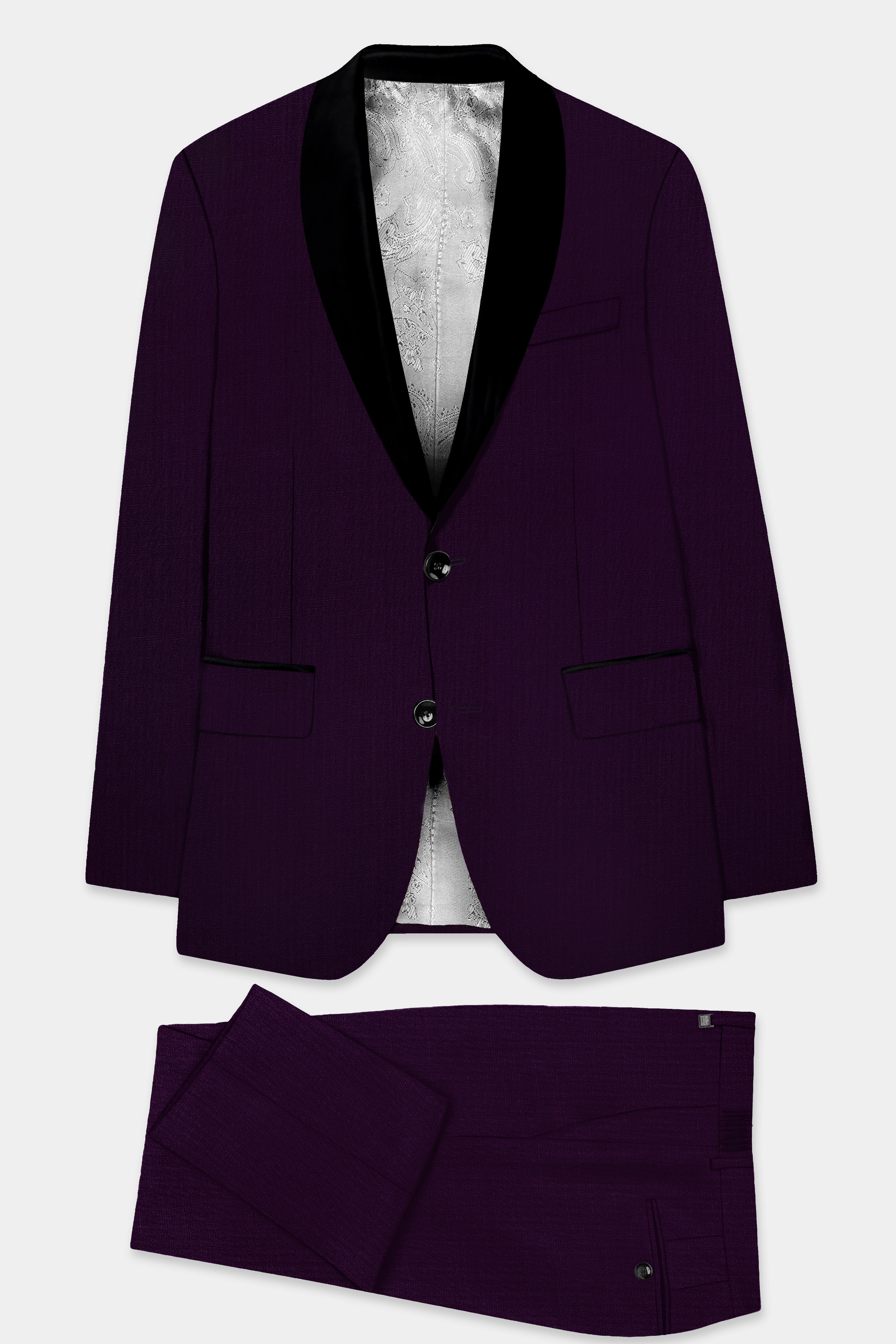 Regal Plum-Eggplant Purple Solid Wool Rich Tuxedo Slight Stretch Suit
