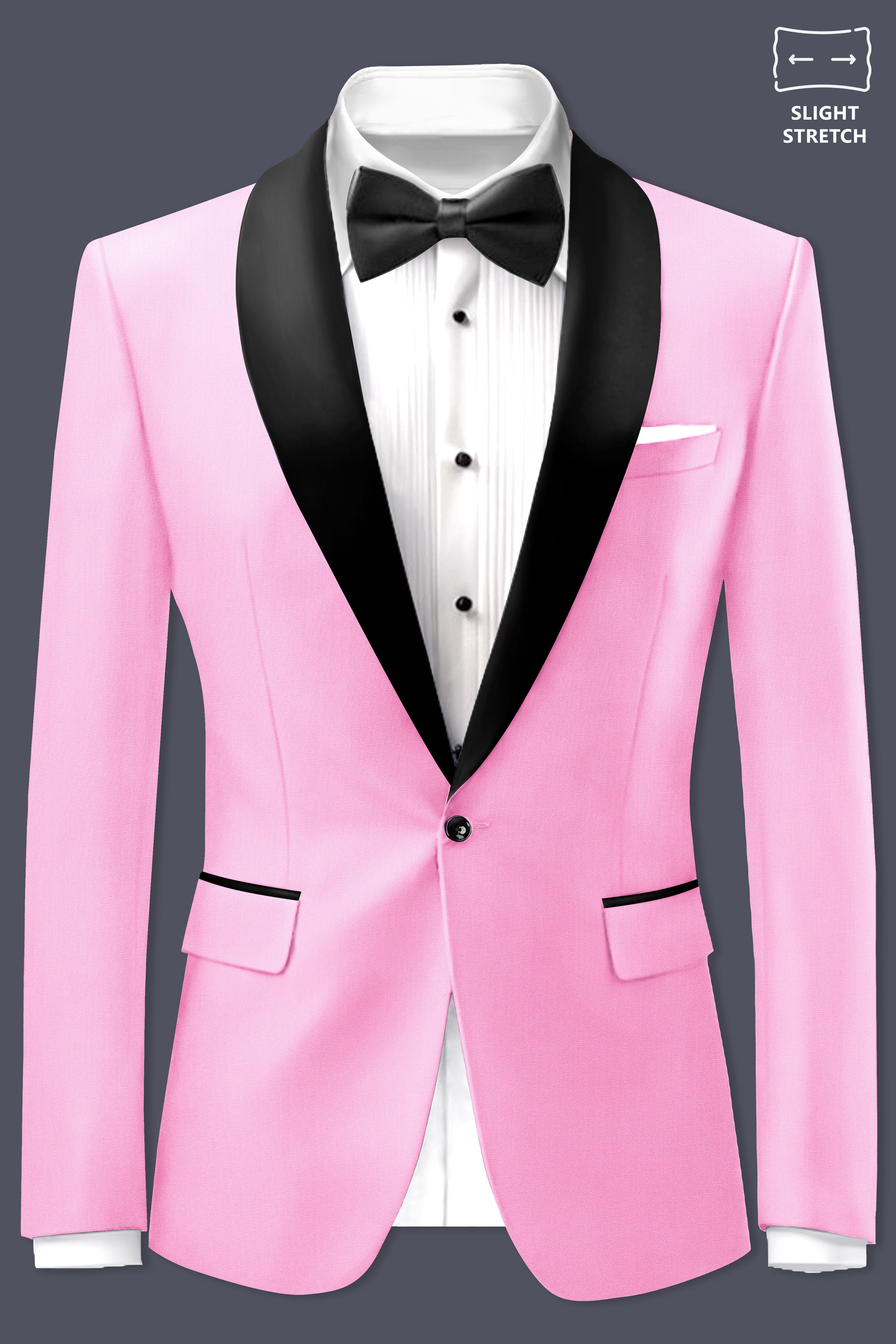 Rosé Reverie-Pestel Pink Solid Wool Rich Tuxedo Slight Stretch Suit