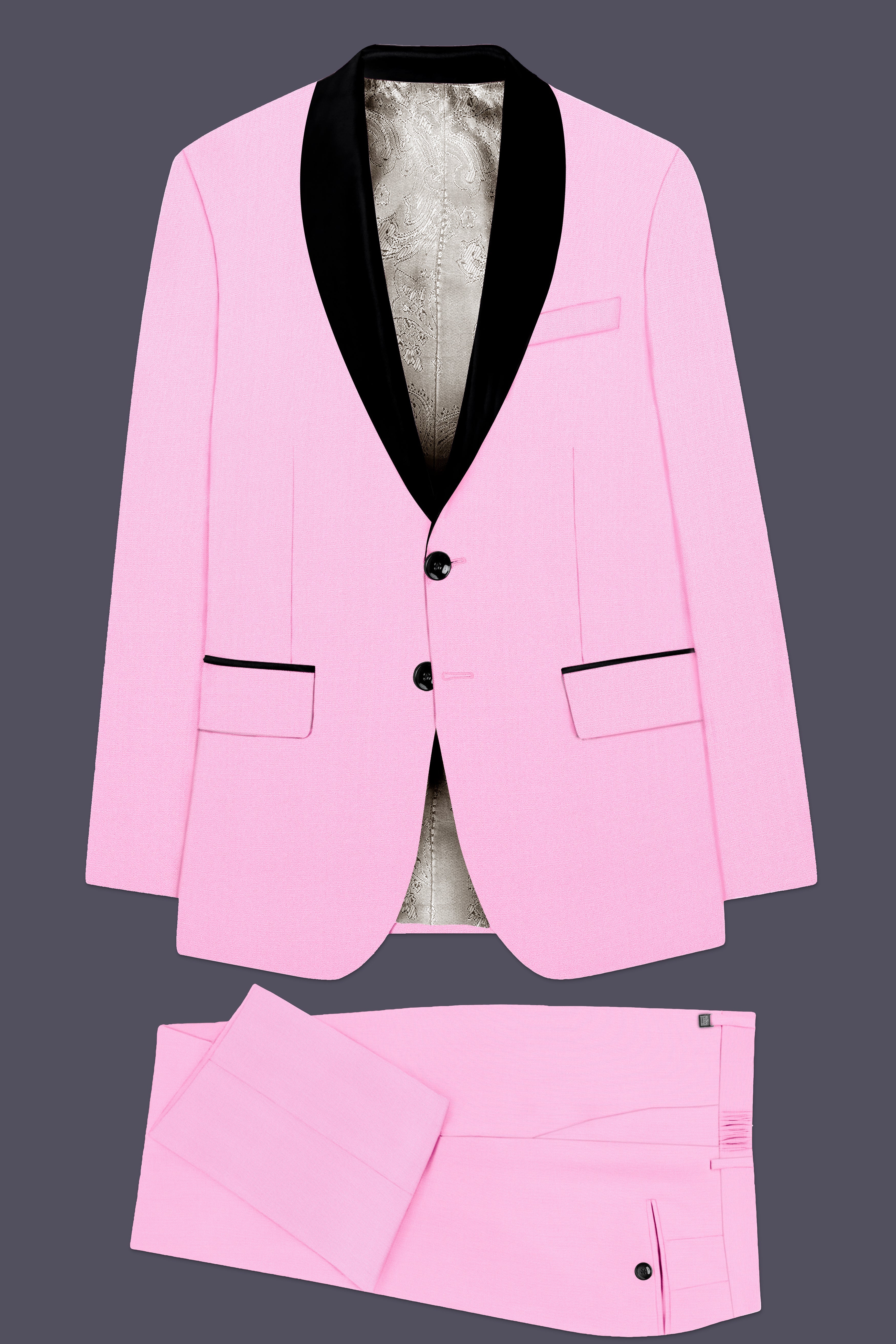 Rosé Reverie-Pestel Pink Solid Wool Rich Tuxedo Stretchable traveler Suit