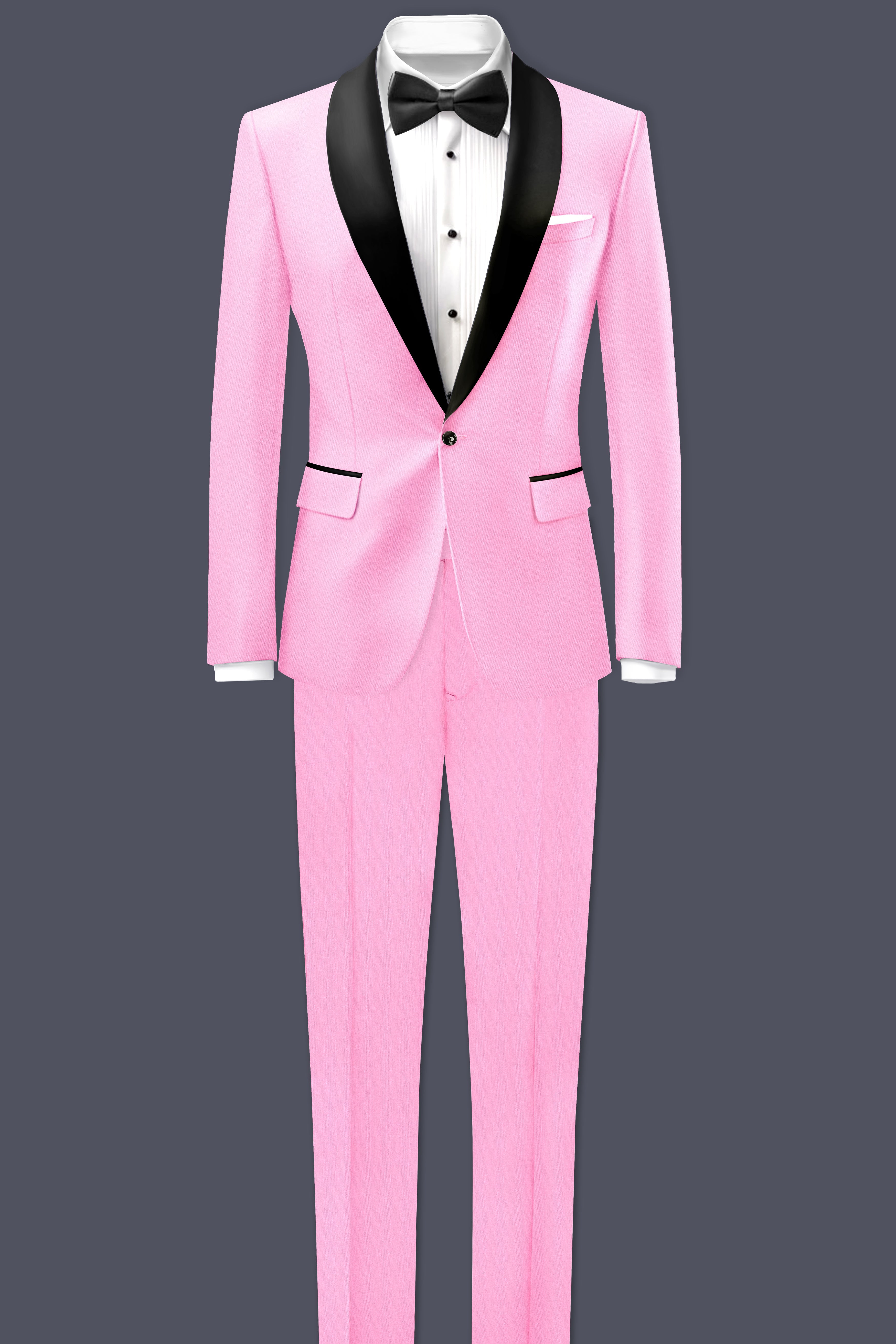 Rosé Reverie-Pestel Pink Solid Wool Rich Tuxedo Slight Stretch Suit
