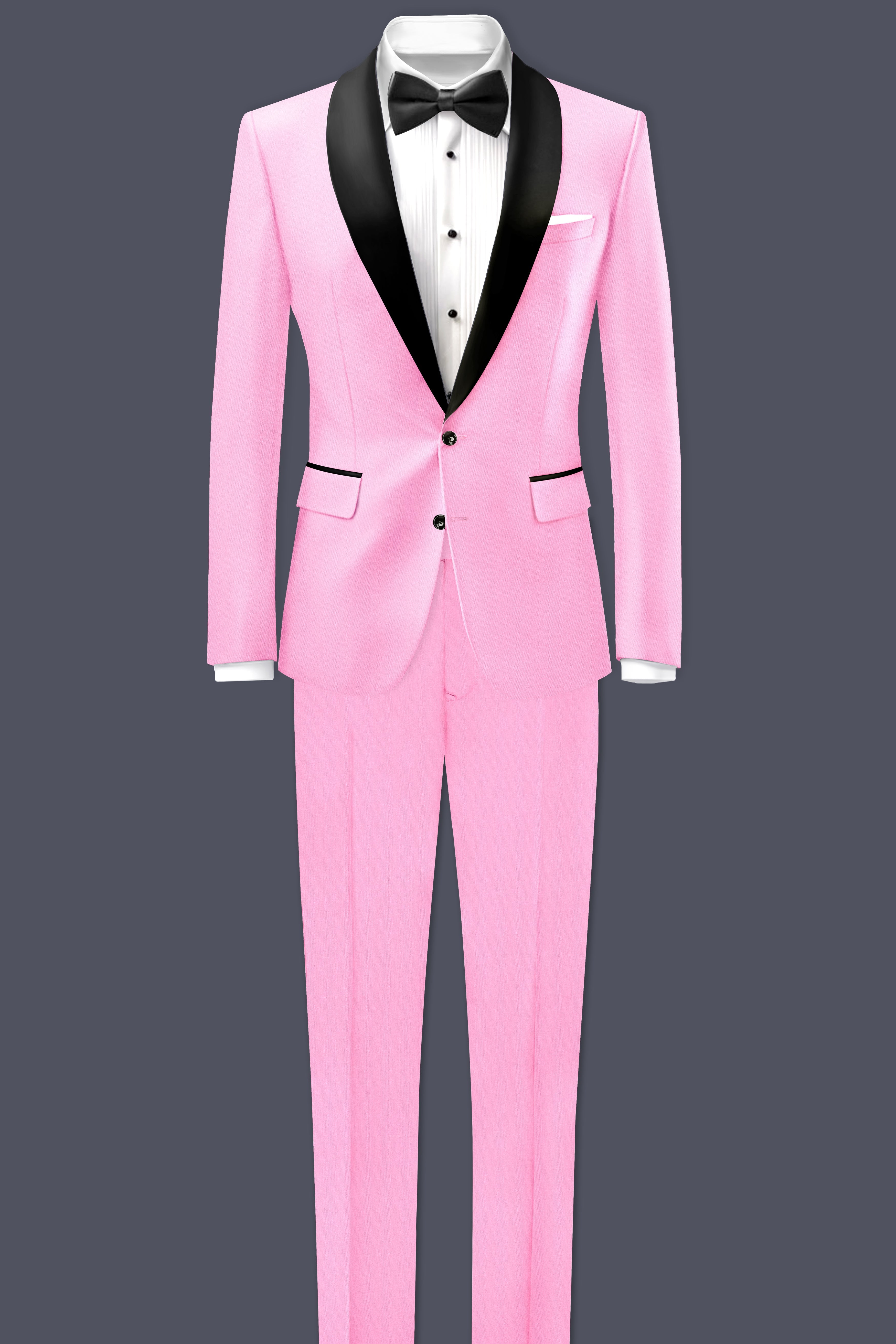 Rosé Reverie-Pestel Pink Solid Wool Rich Tuxedo Stretchable traveler Suit