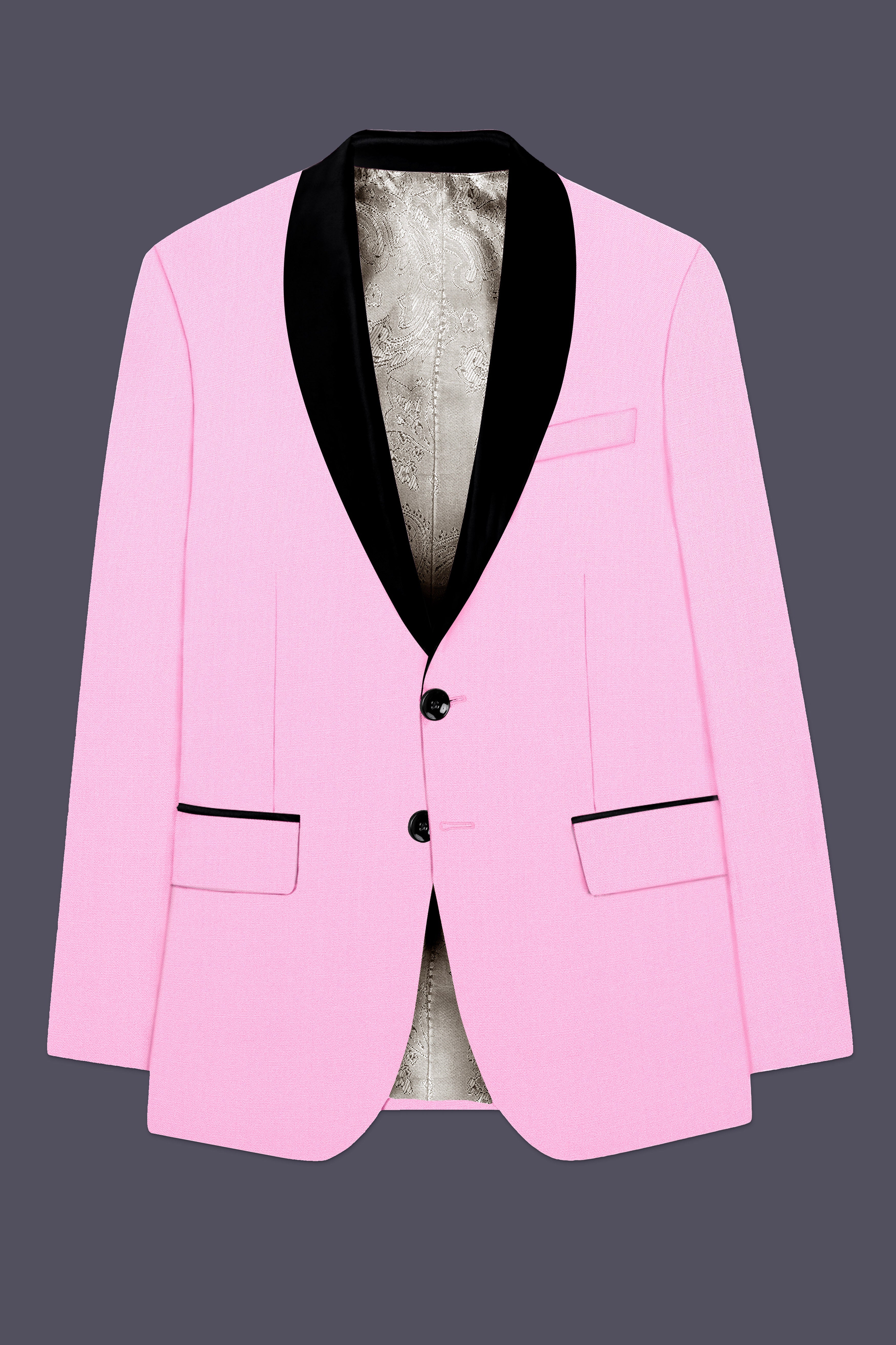 Rosé Reverie-Pestel Pink Solid Wool Rich Tuxedo Stretchable traveler Suit