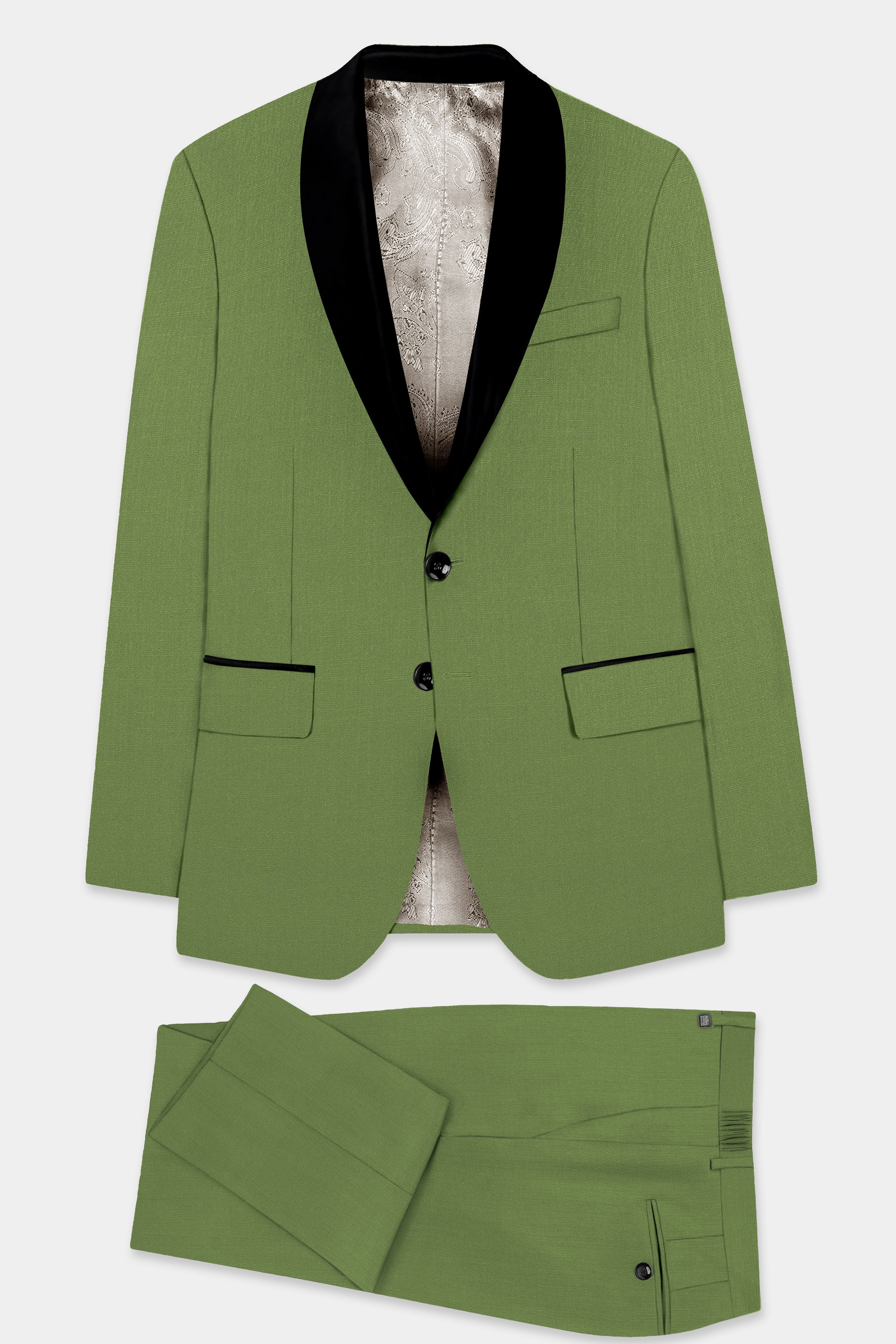 Sage Regal-Dingley Green Solid Wool Rich Tuxedo Stretchable traveler Suit