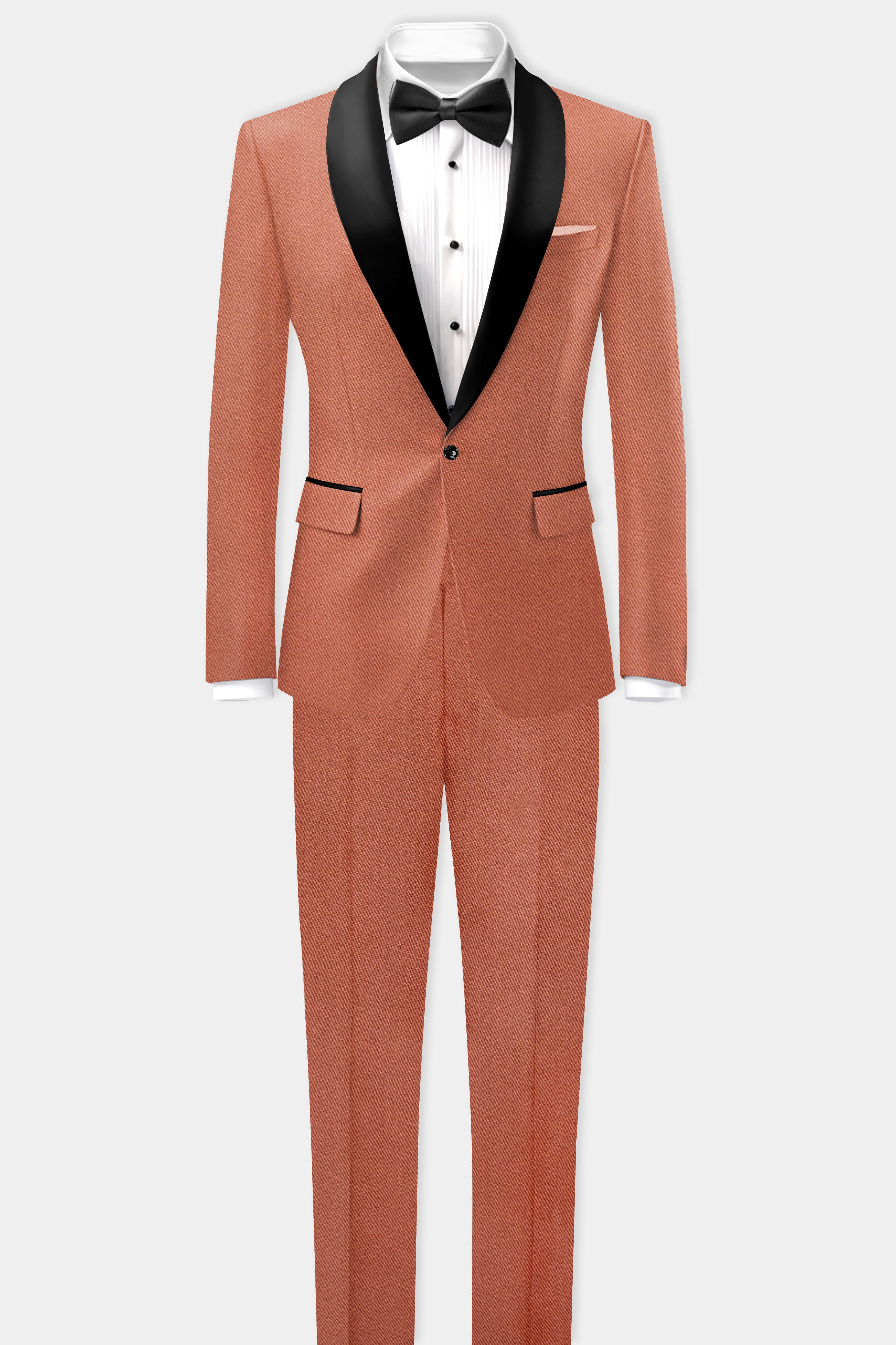 Spiced Sunset-Salmon Orange Solid Wool Rich Tuxedo Slight Stretch Suit