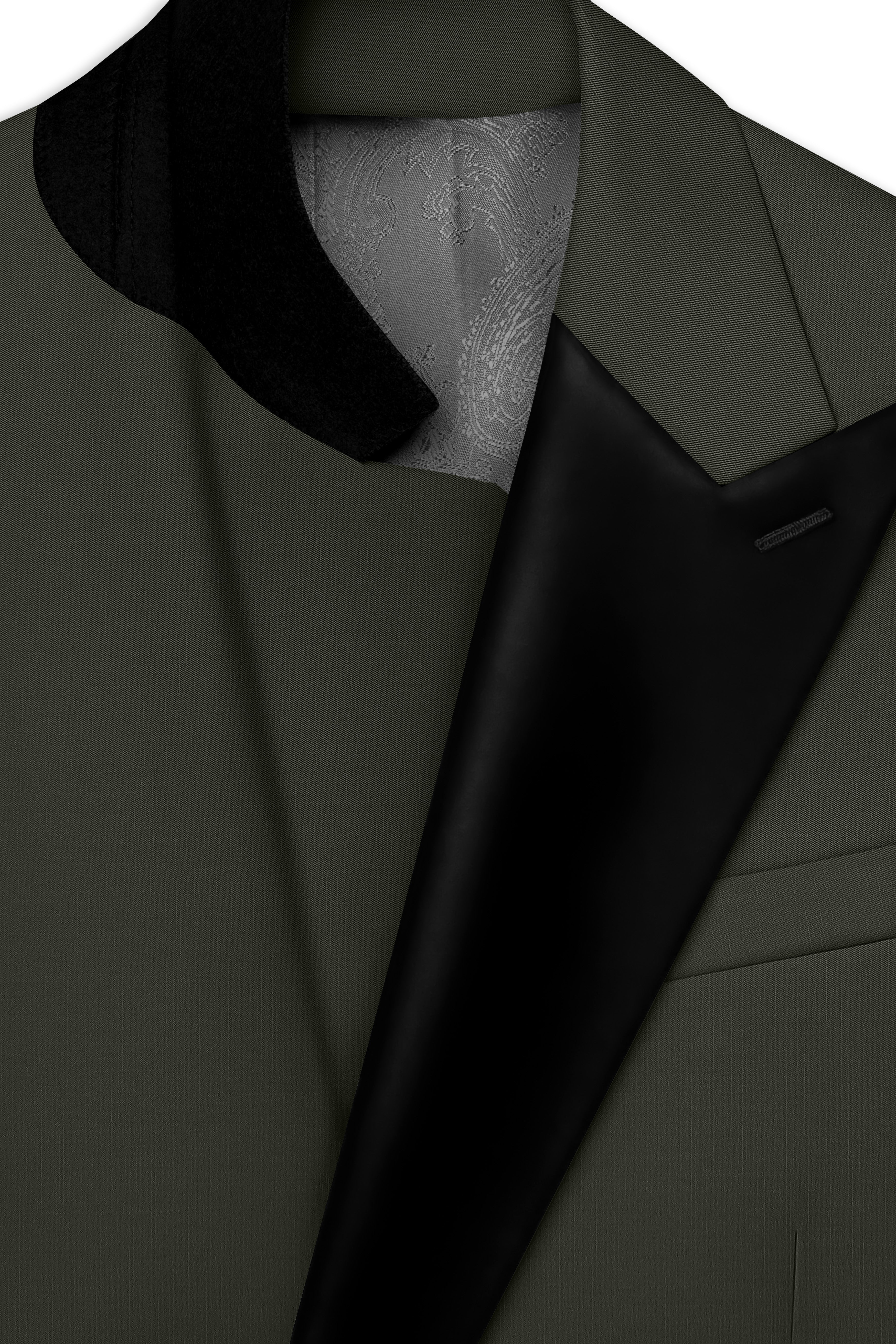 Verdant Majesty-Juniper Green Solid Wool Rich Peak Lapel Tuxedo Slight Stretch Suit
