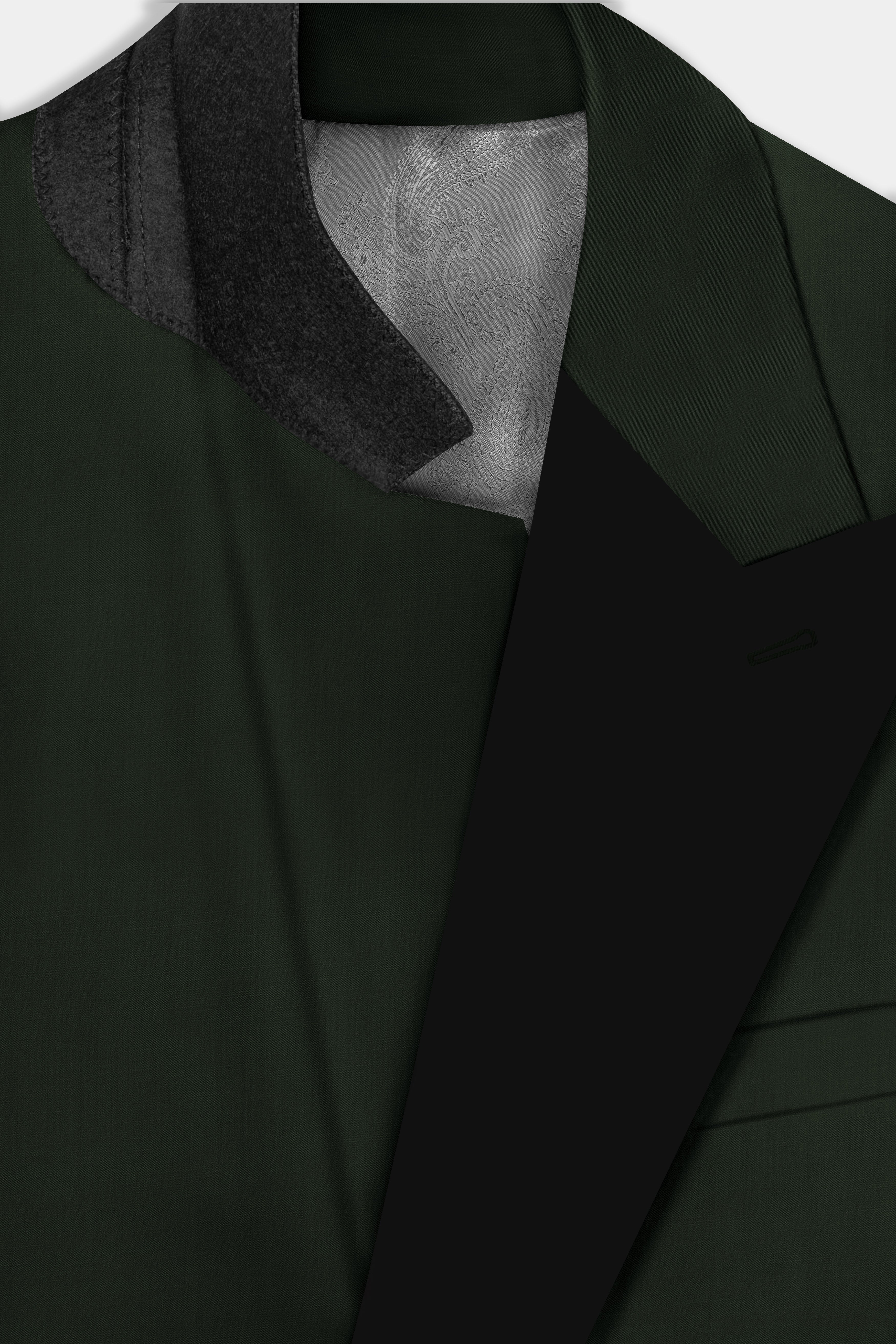 Verdant Majesty-Juniper Green Solid Wool Rich Peak Lapel Tuxedo Stretchable traveler Suit