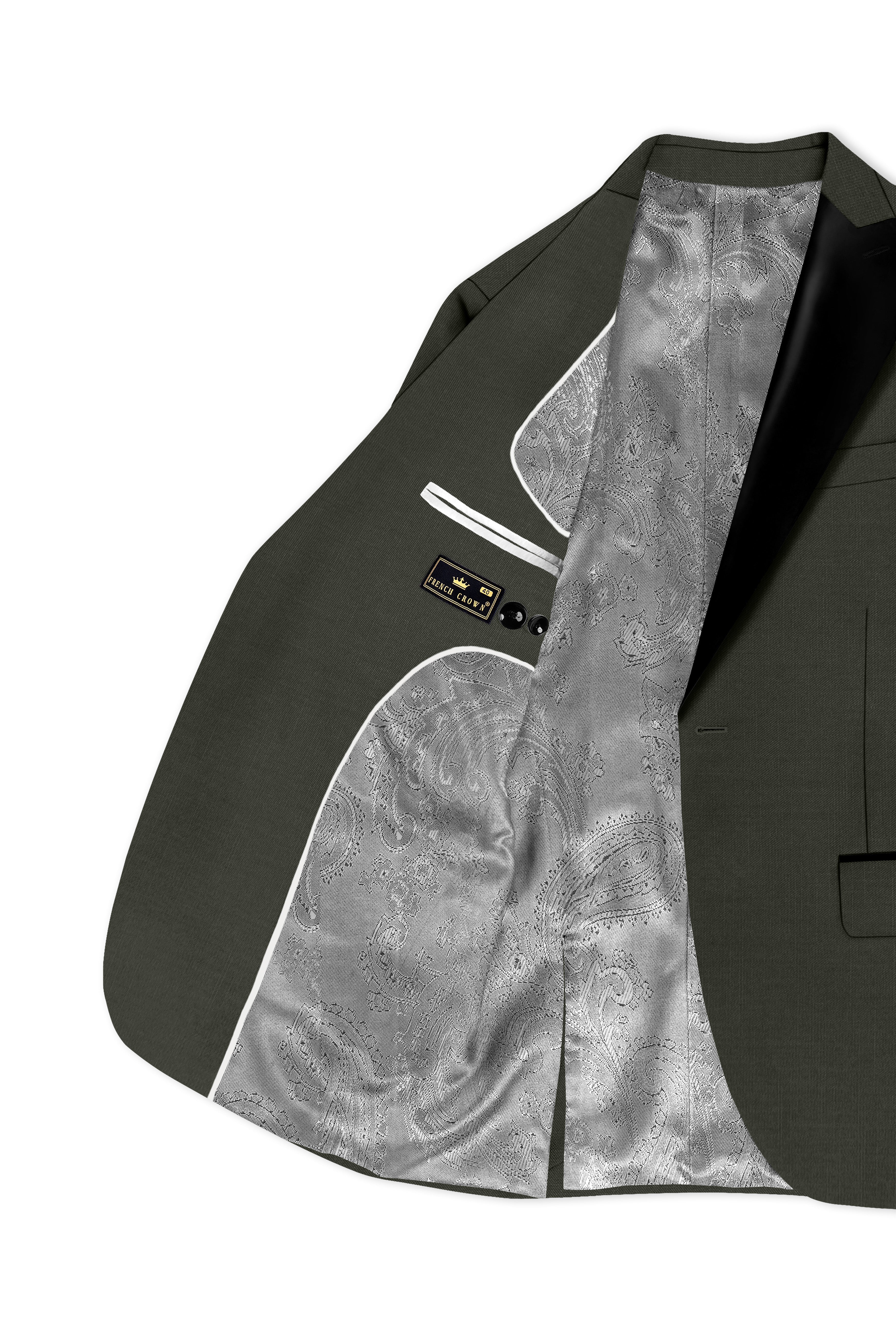 Verdant Majesty-Juniper Green Solid Wool Rich Peak Lapel Tuxedo Slight Stretch Suit