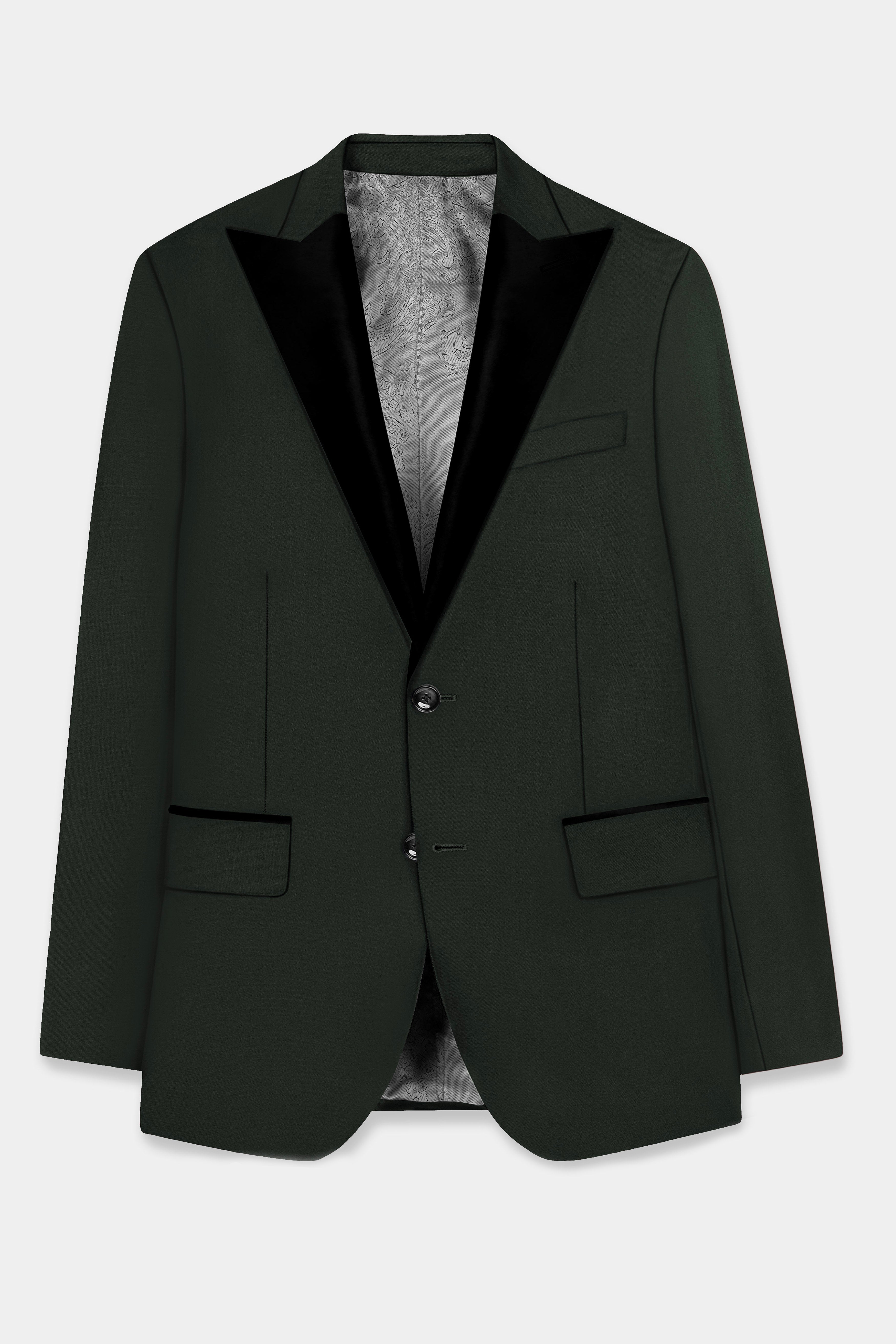 Verdant Majesty-Juniper Green Solid Wool Rich Peak Lapel Tuxedo Stretchable traveler Suit