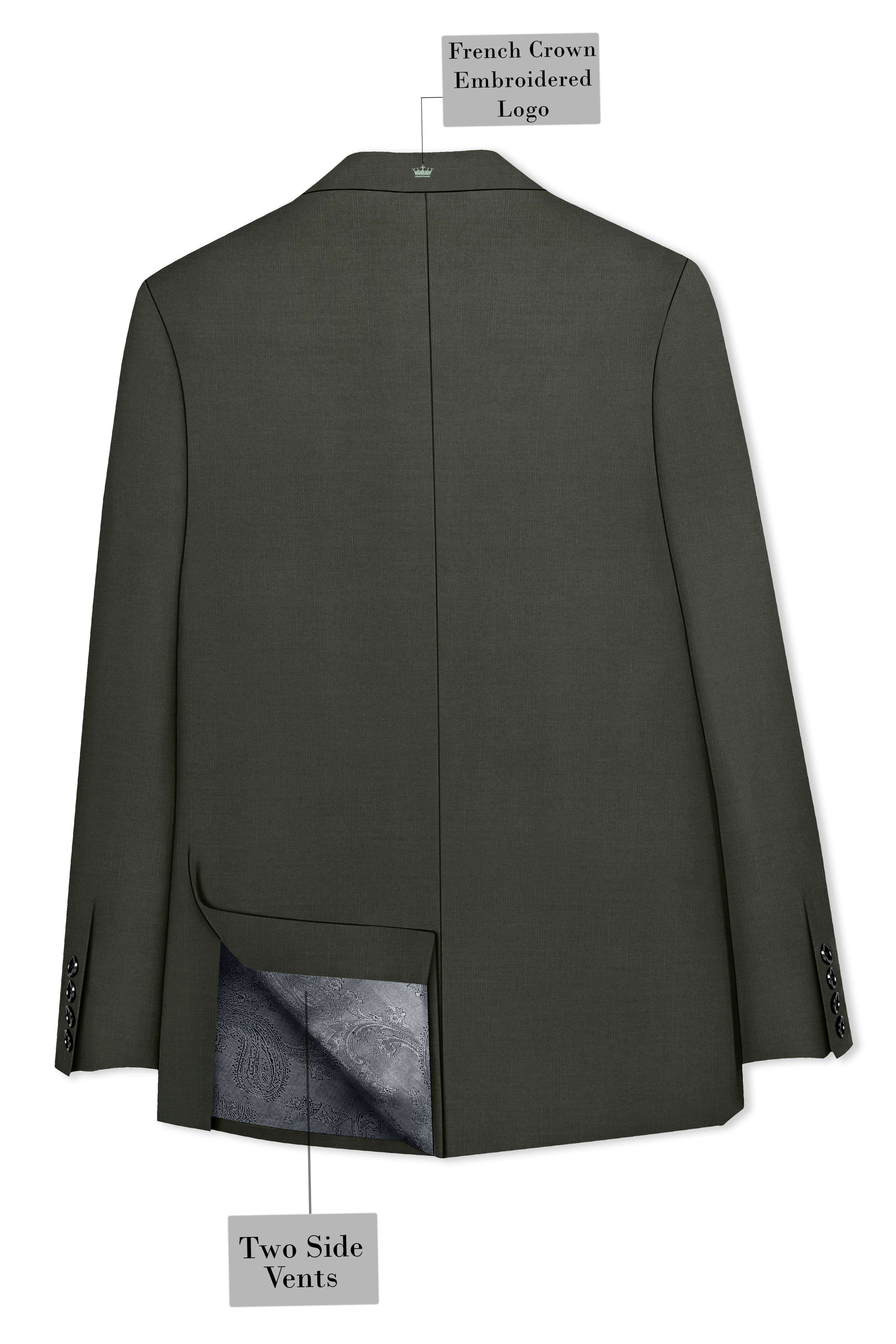 Verdant Majesty-Juniper Green Solid Wool Rich Peak Lapel Tuxedo Slight Stretch Suit