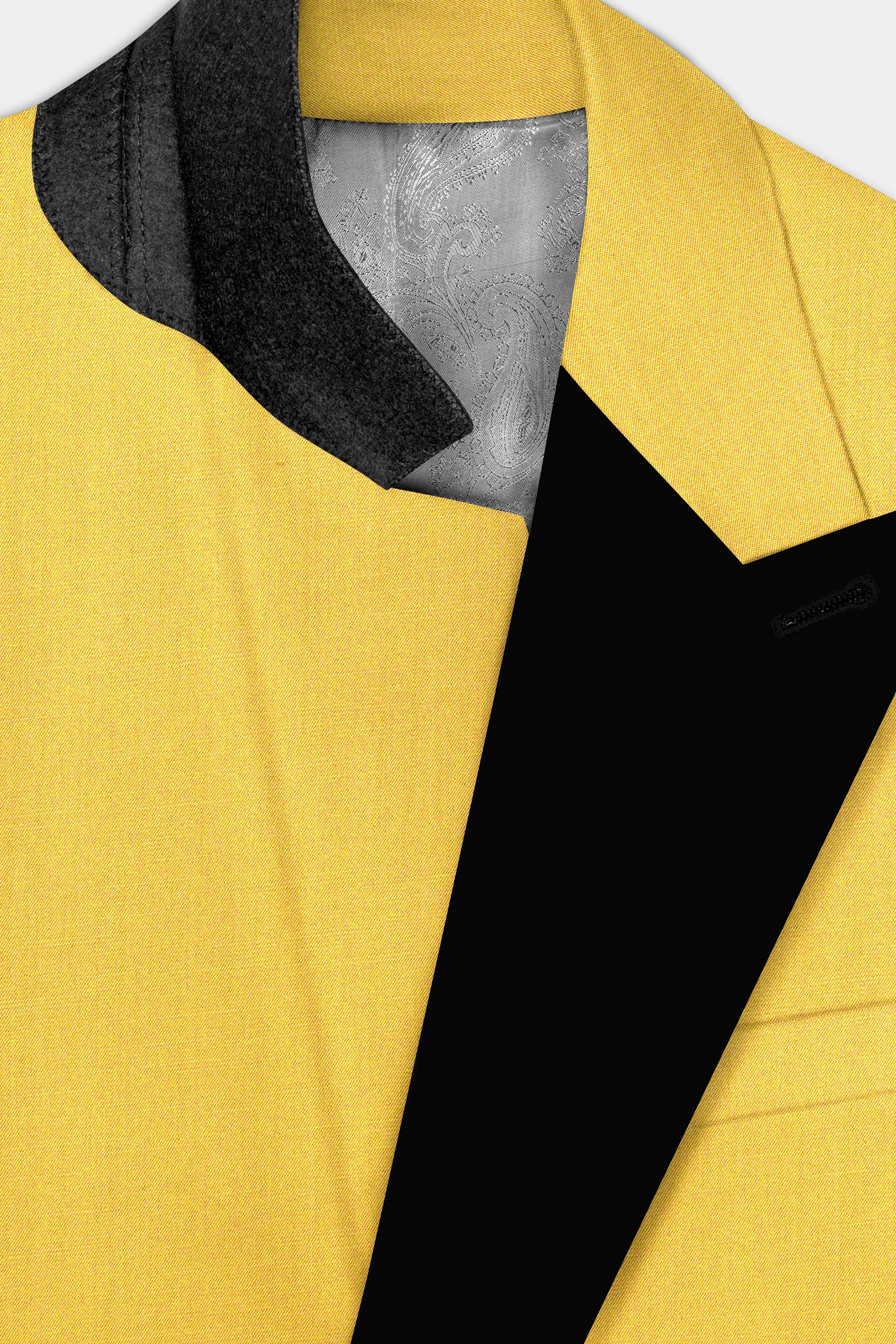 Saffron Elegance-Lemon Yellow Solid Wool Rich Peak Lapel Tuxedo Stretchable traveler Suit