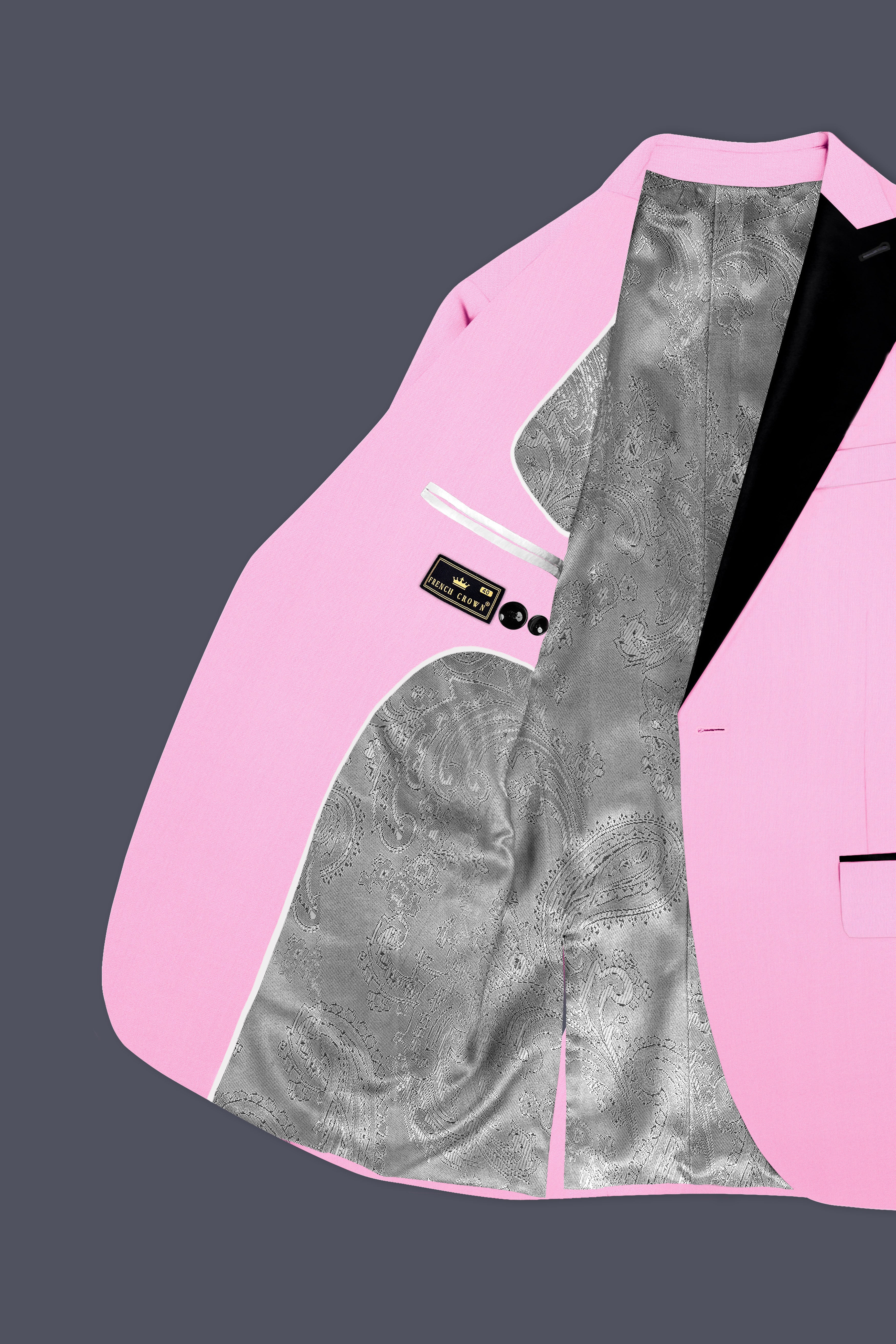 Rosé Reverie-Pestel Pink Solid Wool Rich Peak Lapel Tuxedo Slight Stretch Suit