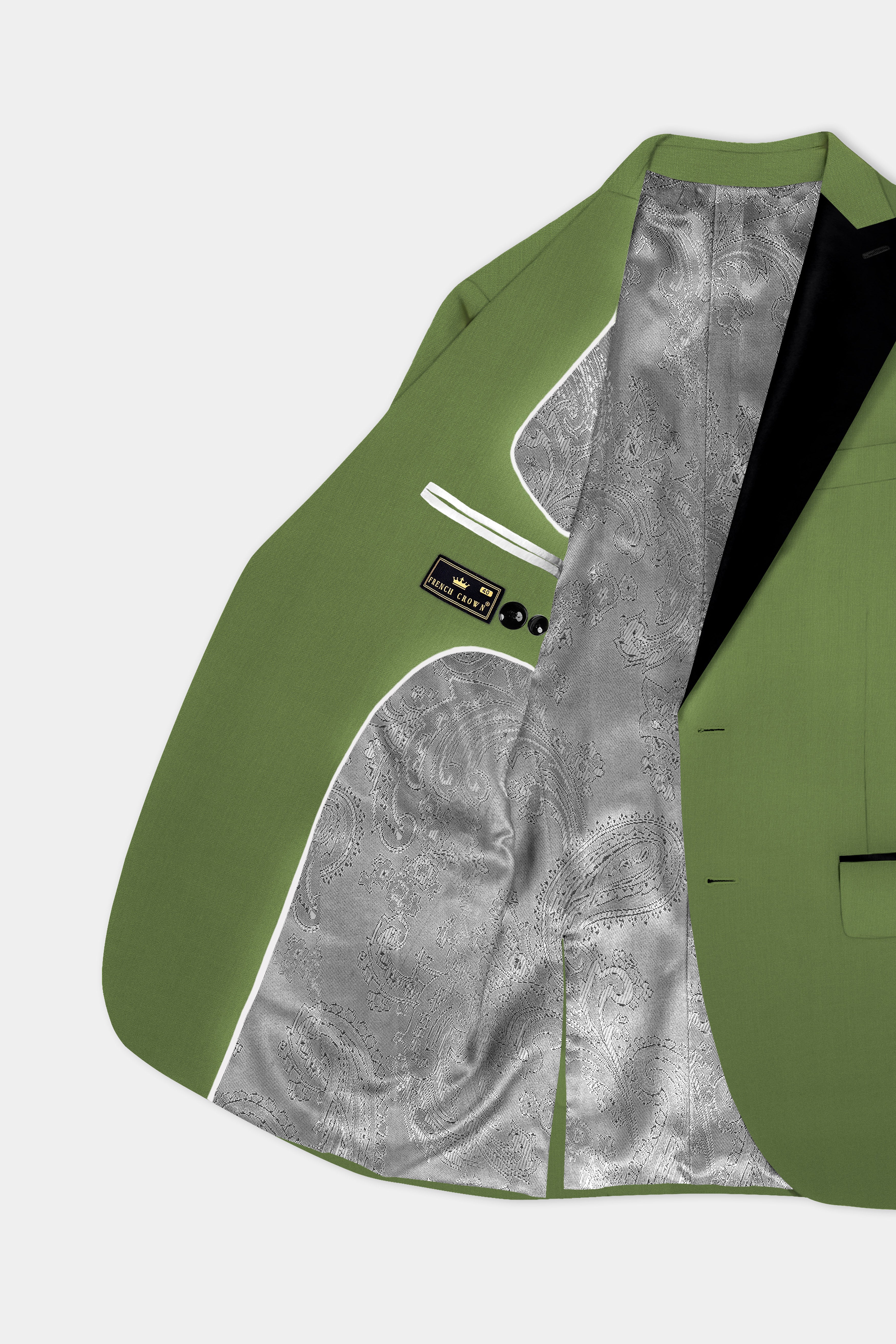 Sage Regal-Dingley Green Solid Wool Rich Peak Lapel Tuxedo Stretchable traveler Suit