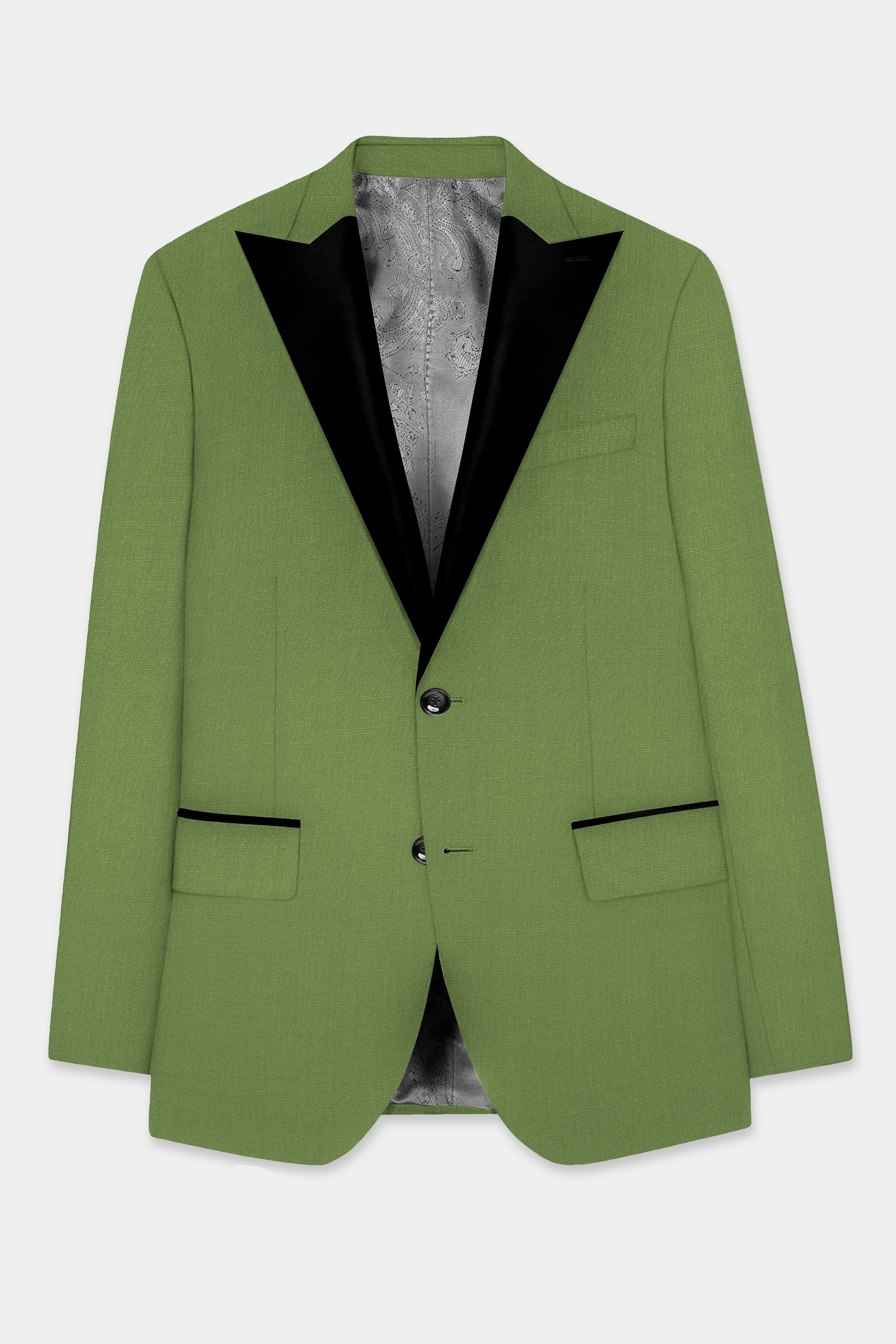 Sage Regal-Dingley Green Solid Wool Rich Peak Lapel Tuxedo Stretchable traveler Suit