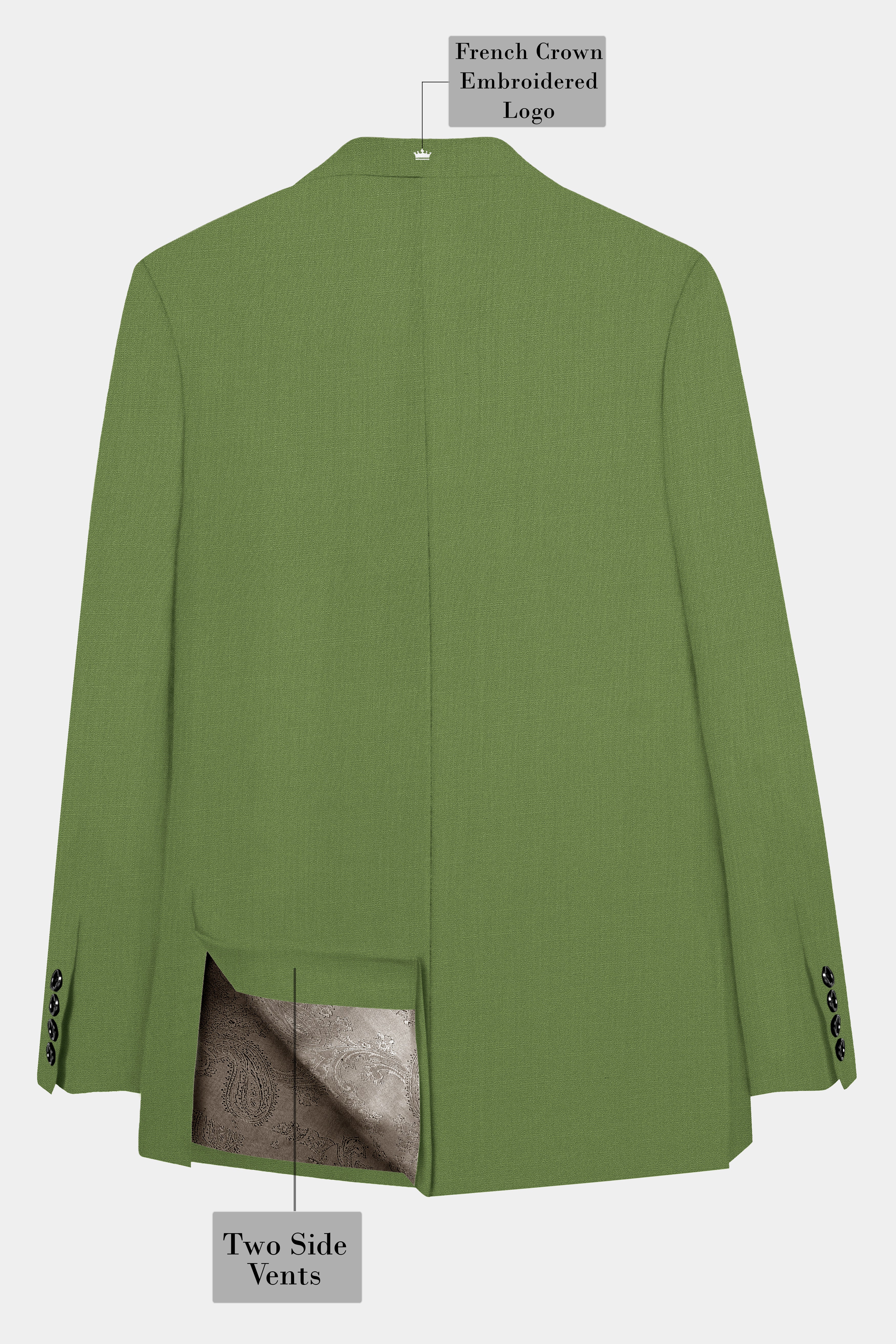 Sage Regal-Dingley Green Solid Wool Rich Peak Lapel Tuxedo Slight Stretch Suit