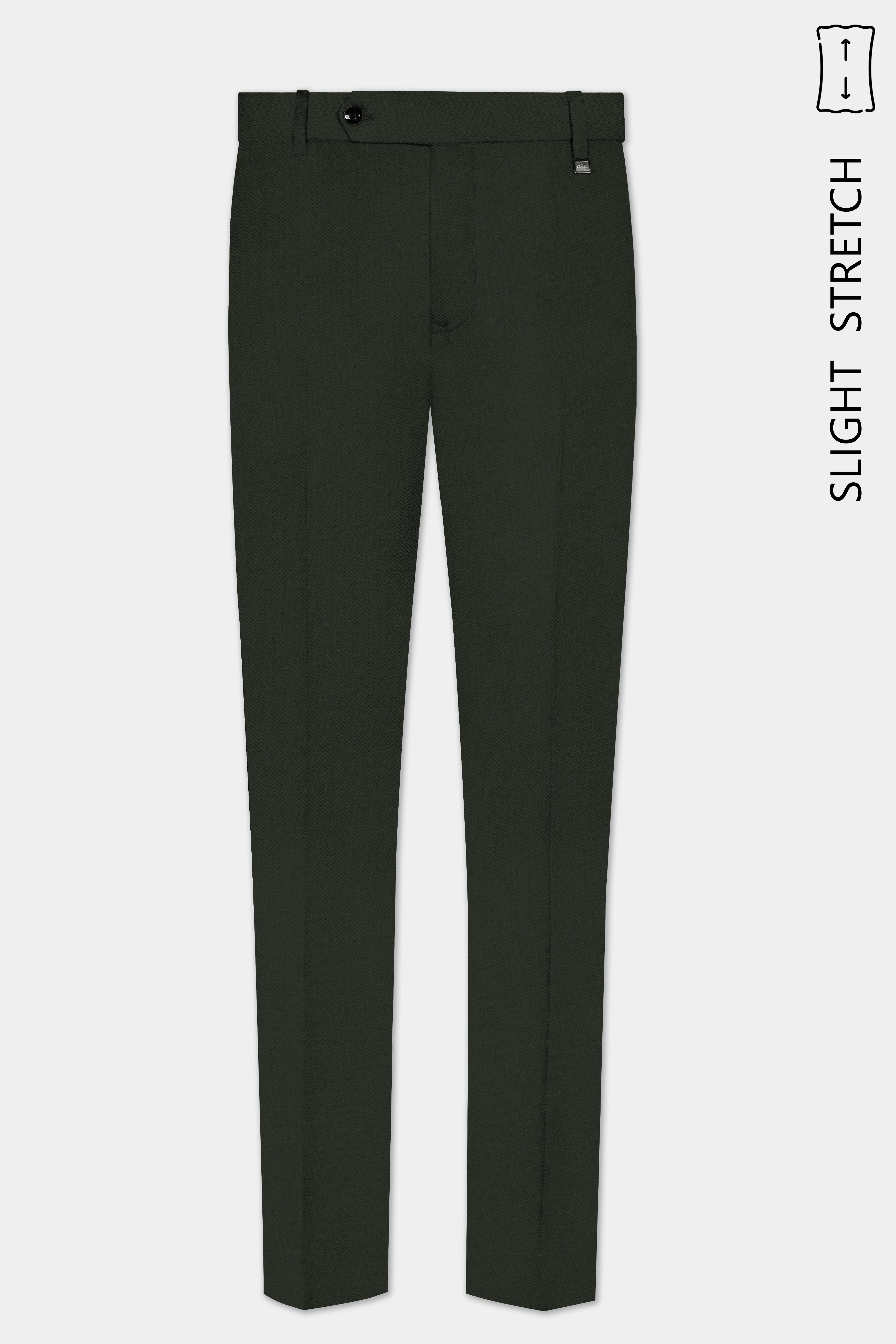Verdant Majesty-Juniper Green Solid Wool Rich Cross Placket Bandhgala Slight Stretch Suit