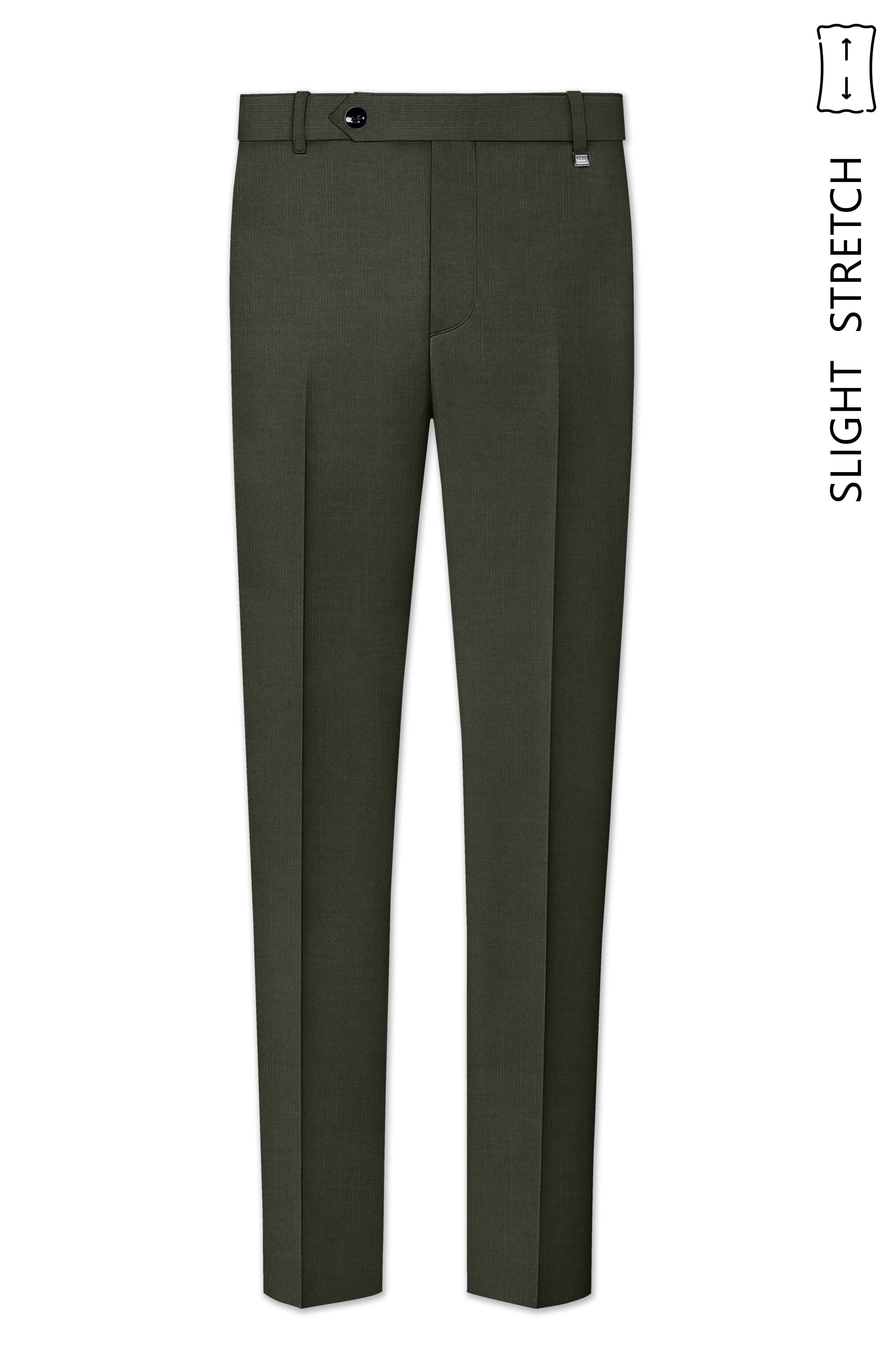 Verdant Majesty-Juniper Green Solid Wool Rich Cross Placket Bandhgala Slight Stretch Suit