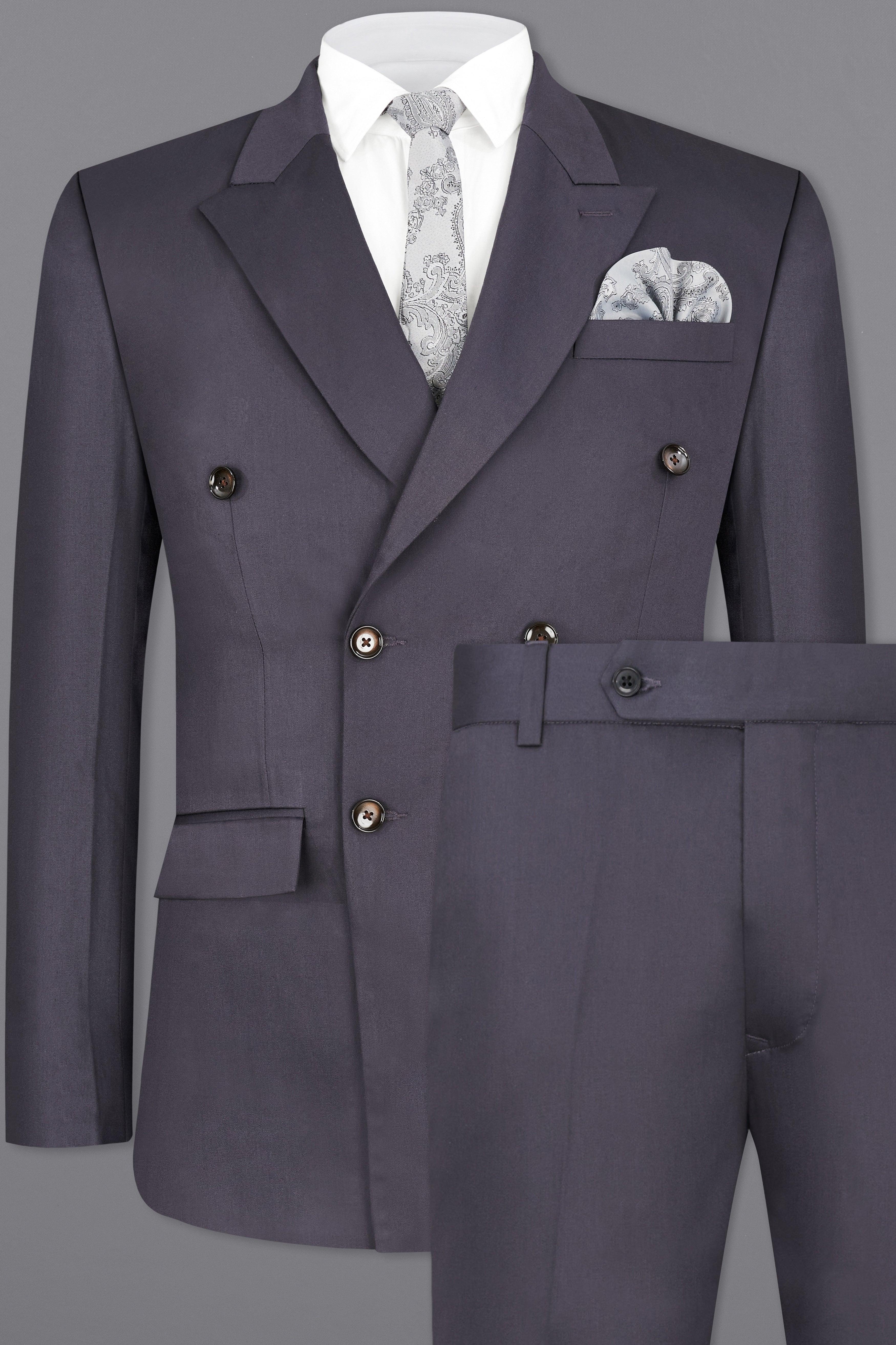 Porpoise Grey Subtle Sheen Wool Blend Double Breasted Suit