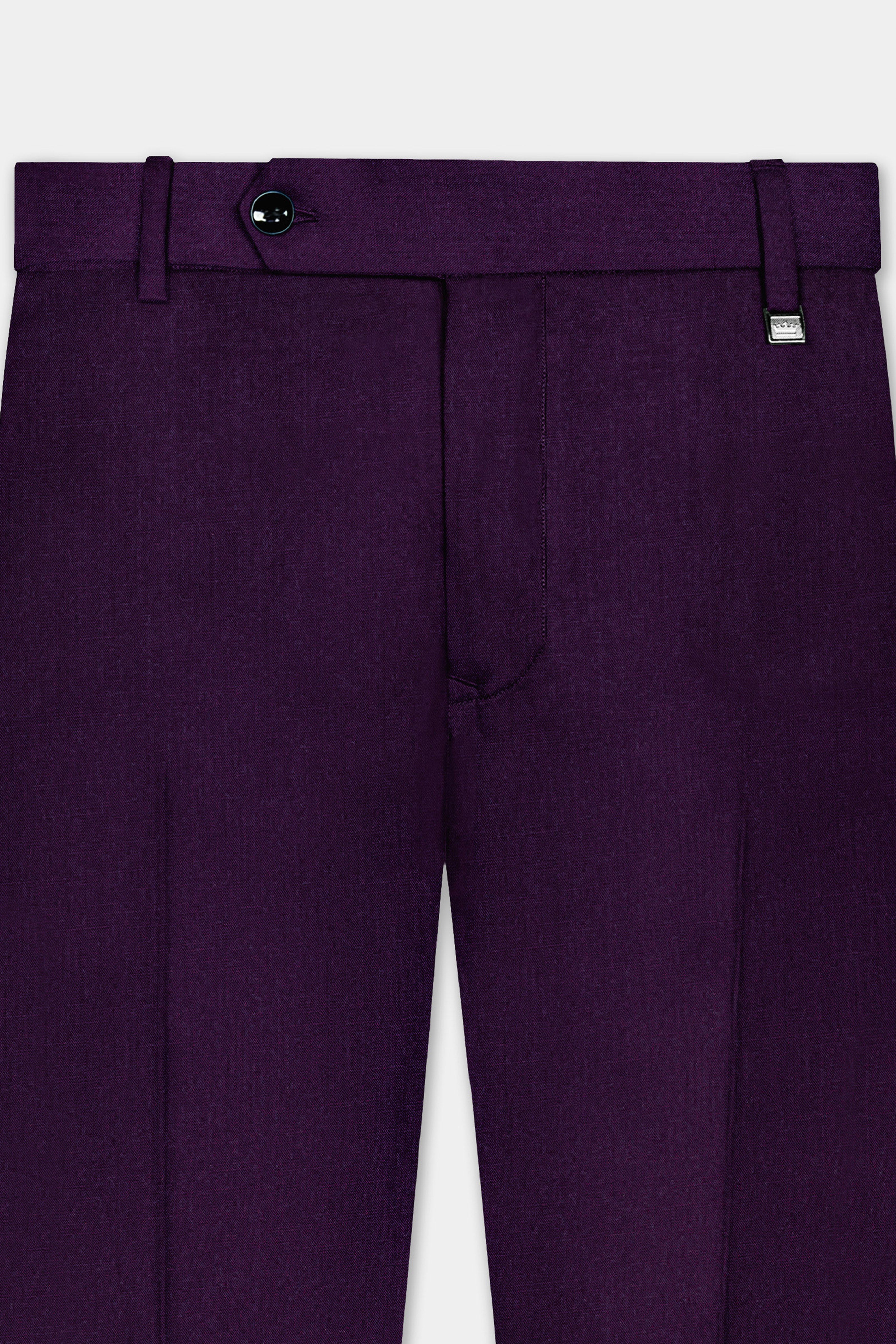 Regal Plum-Eggplant Purple Solid Wool Rich Cross Placket Bandhgala Stretchable traveler Suit