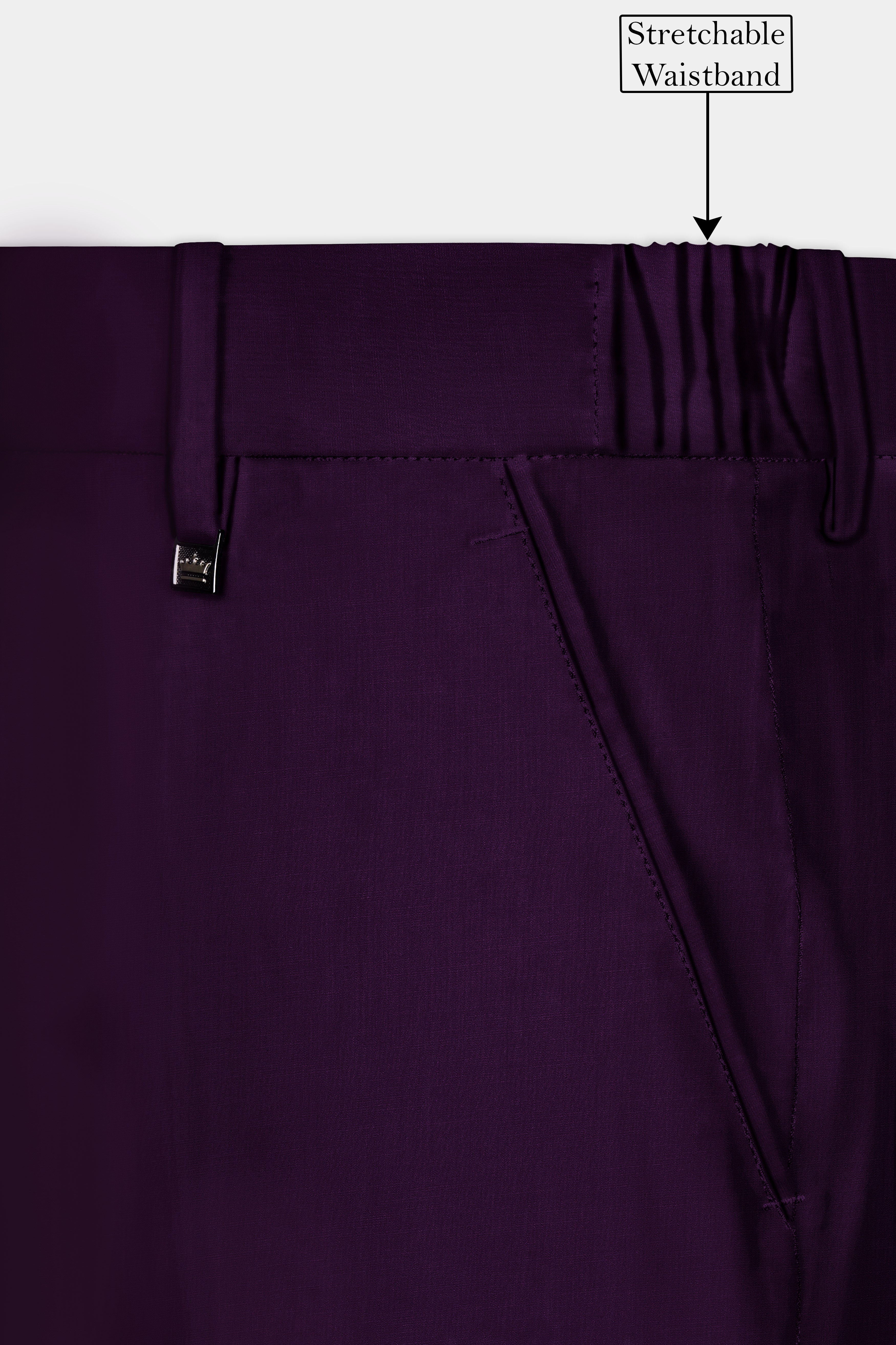 Regal Plum-Eggplant Purple Solid Wool Rich Cross Placket Bandhgala Stretchable traveler Suit