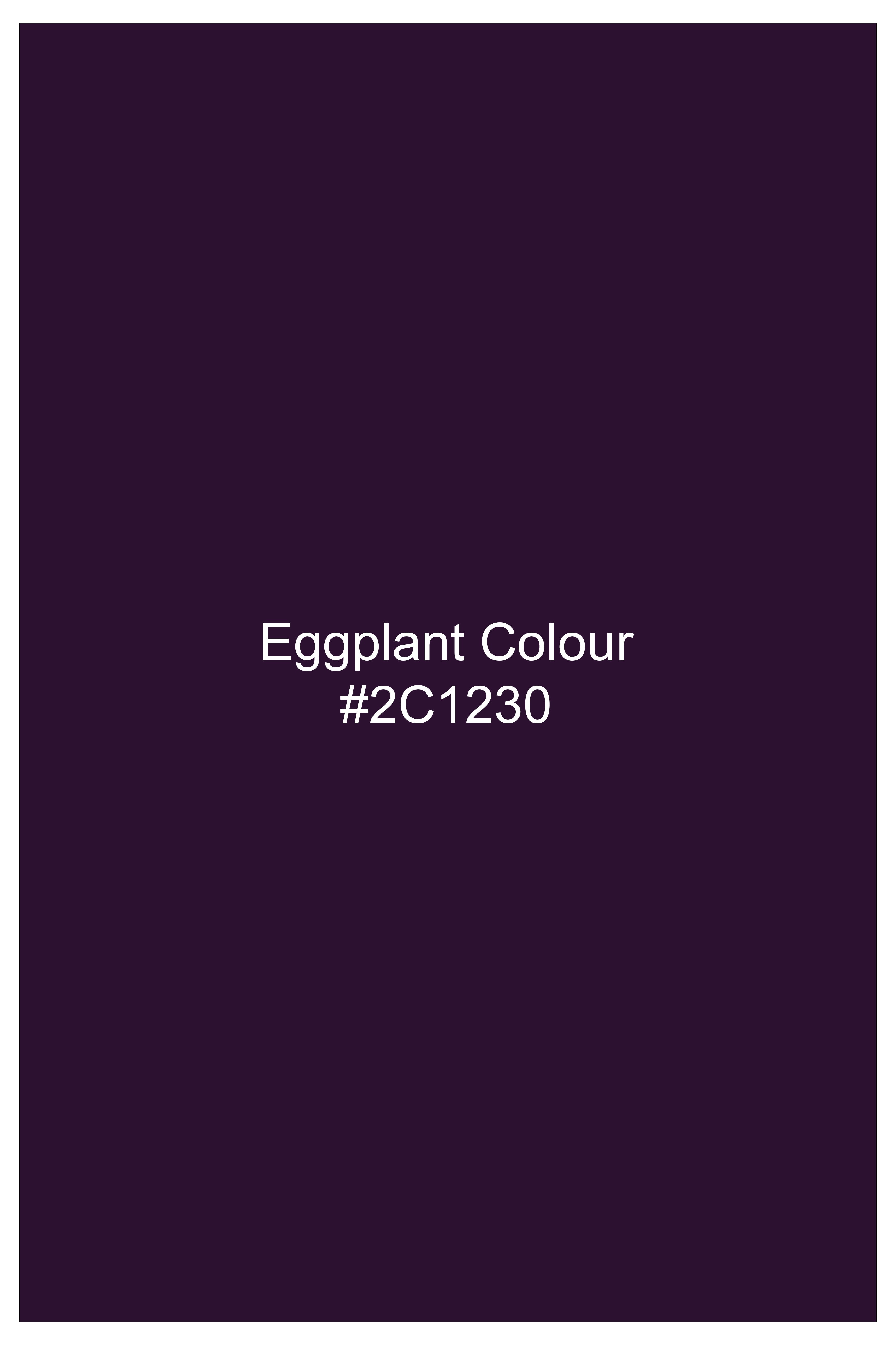 Regal Plum-Eggplant Purple Solid Wool Rich Cross Placket Bandhgala Stretchable traveler Suit