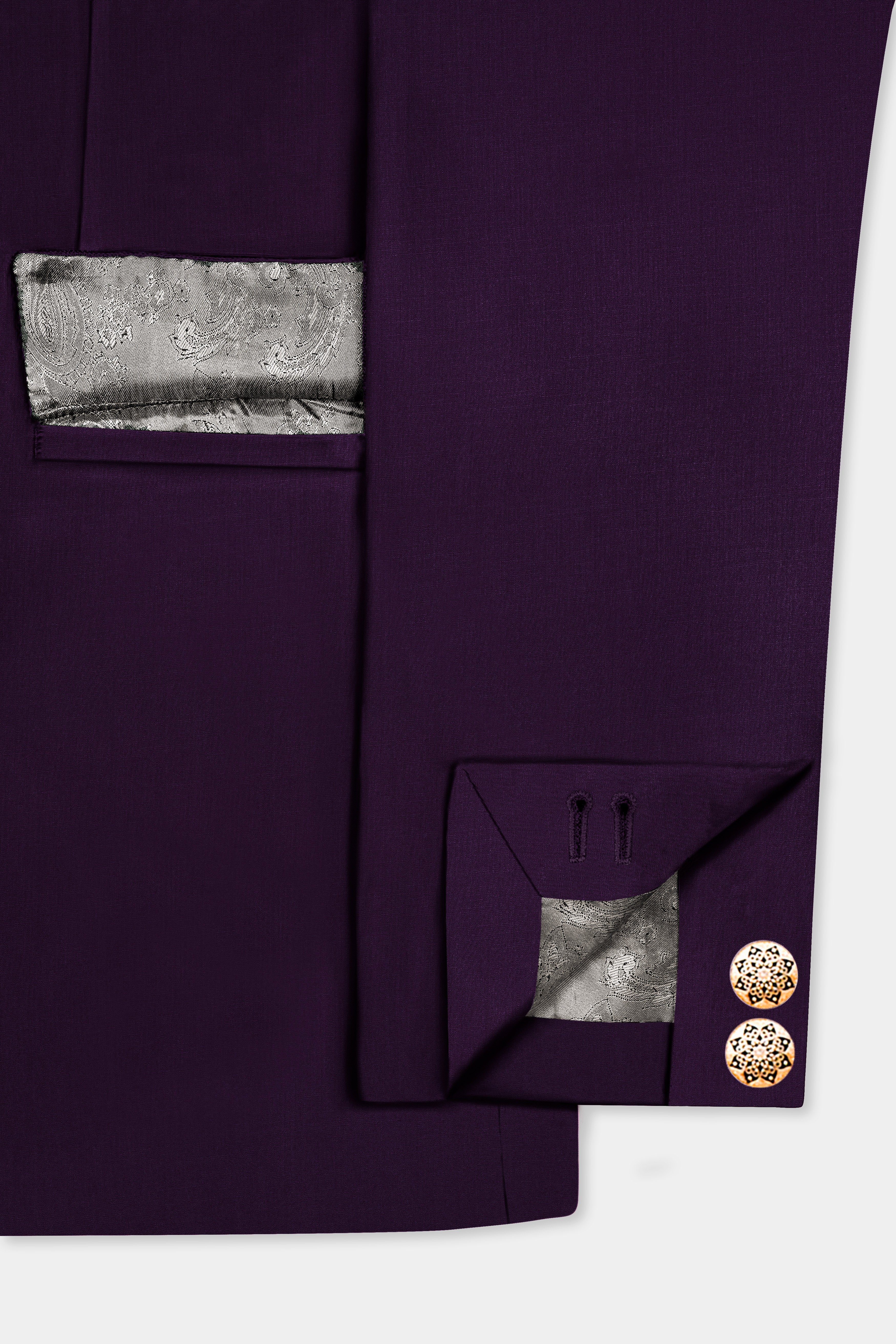 Regal Plum-Eggplant Purple Solid Wool Rich Cross Placket Bandhgala Stretchable traveler Suit