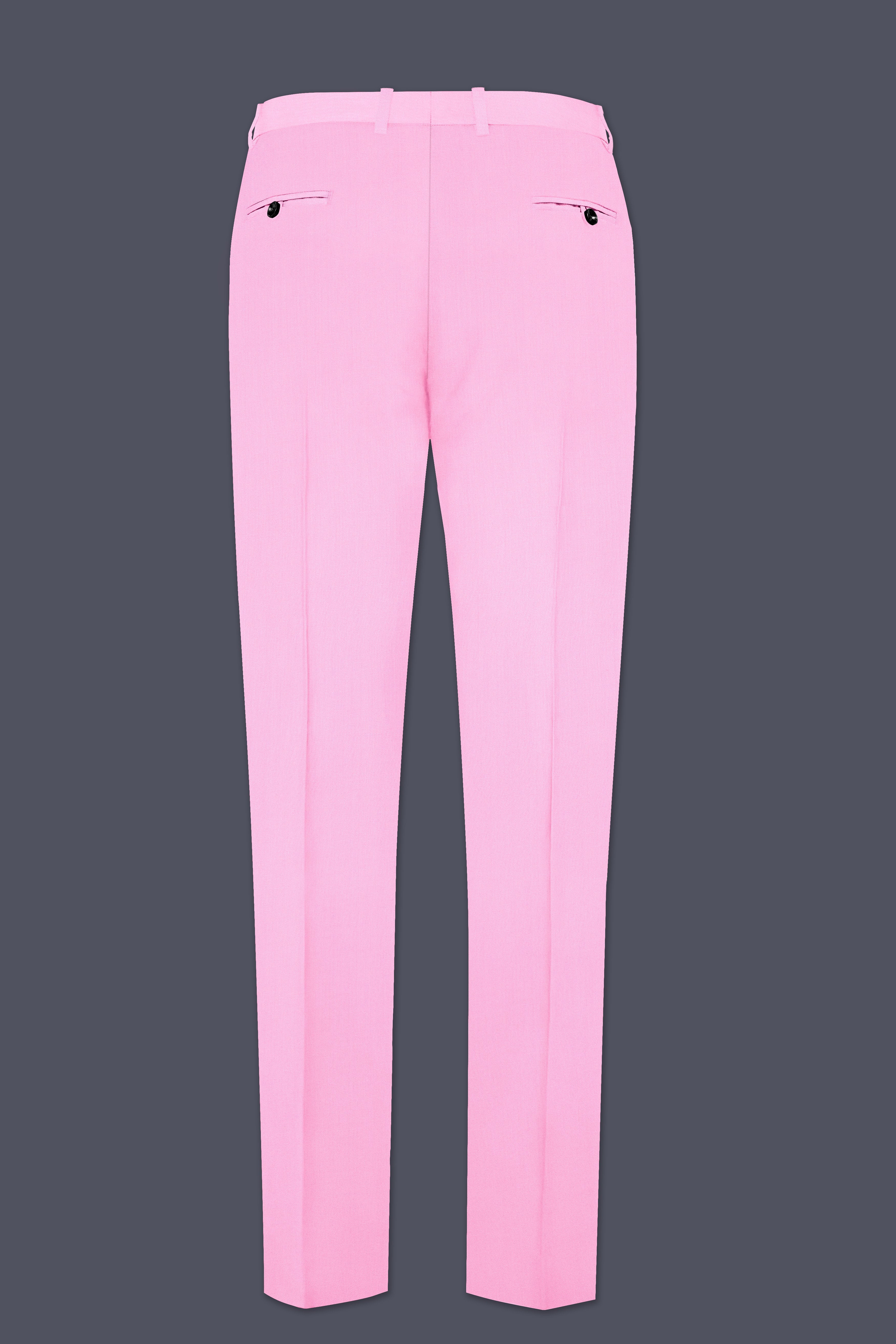 Rosé Reverie-Pestel Pink Solid Wool Rich Cross Placket Bandhgala Stretchable traveler Suit