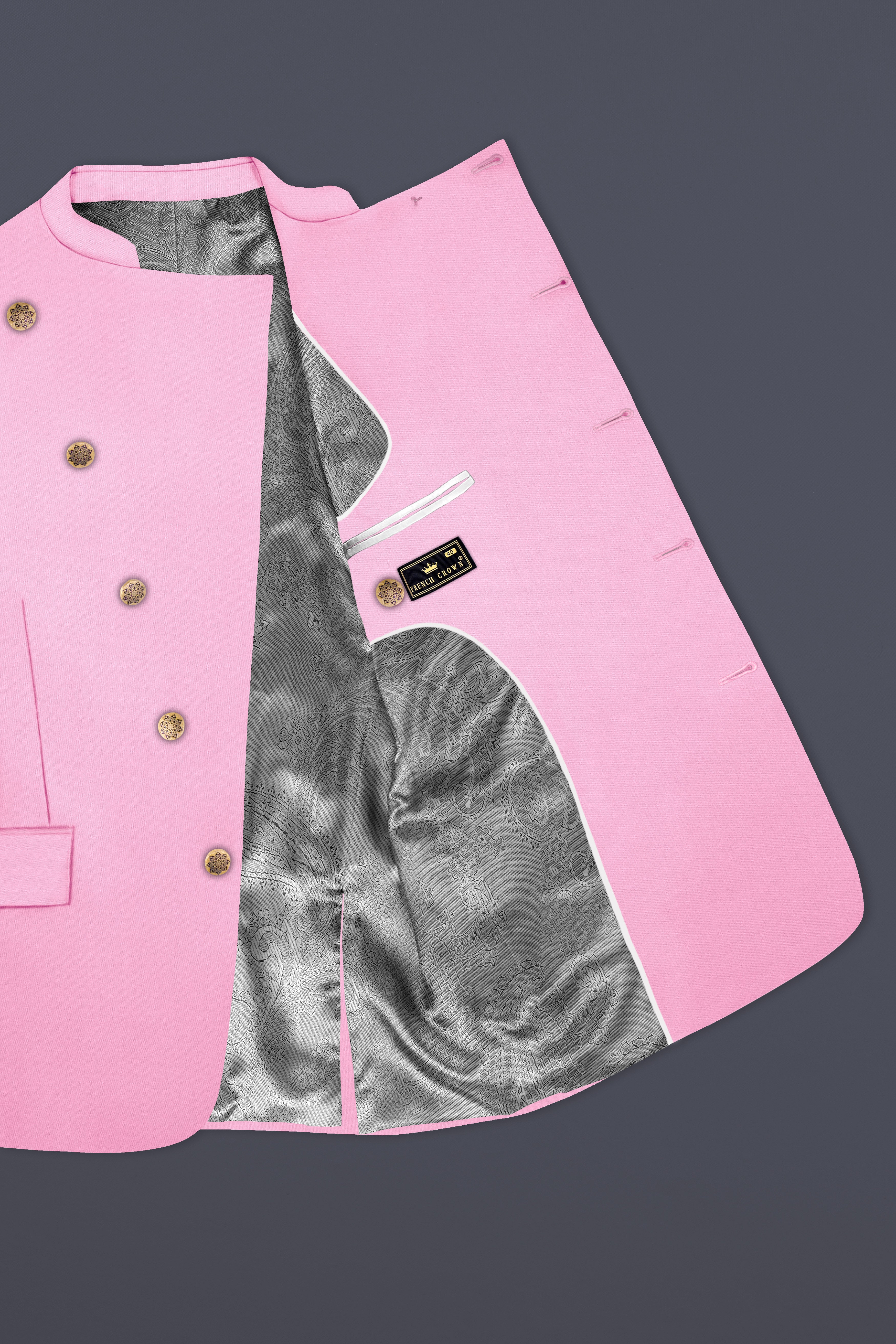 Rosé Reverie-Pestel Pink Solid Wool Rich Cross Placket Bandhgala Stretchable traveler Suit