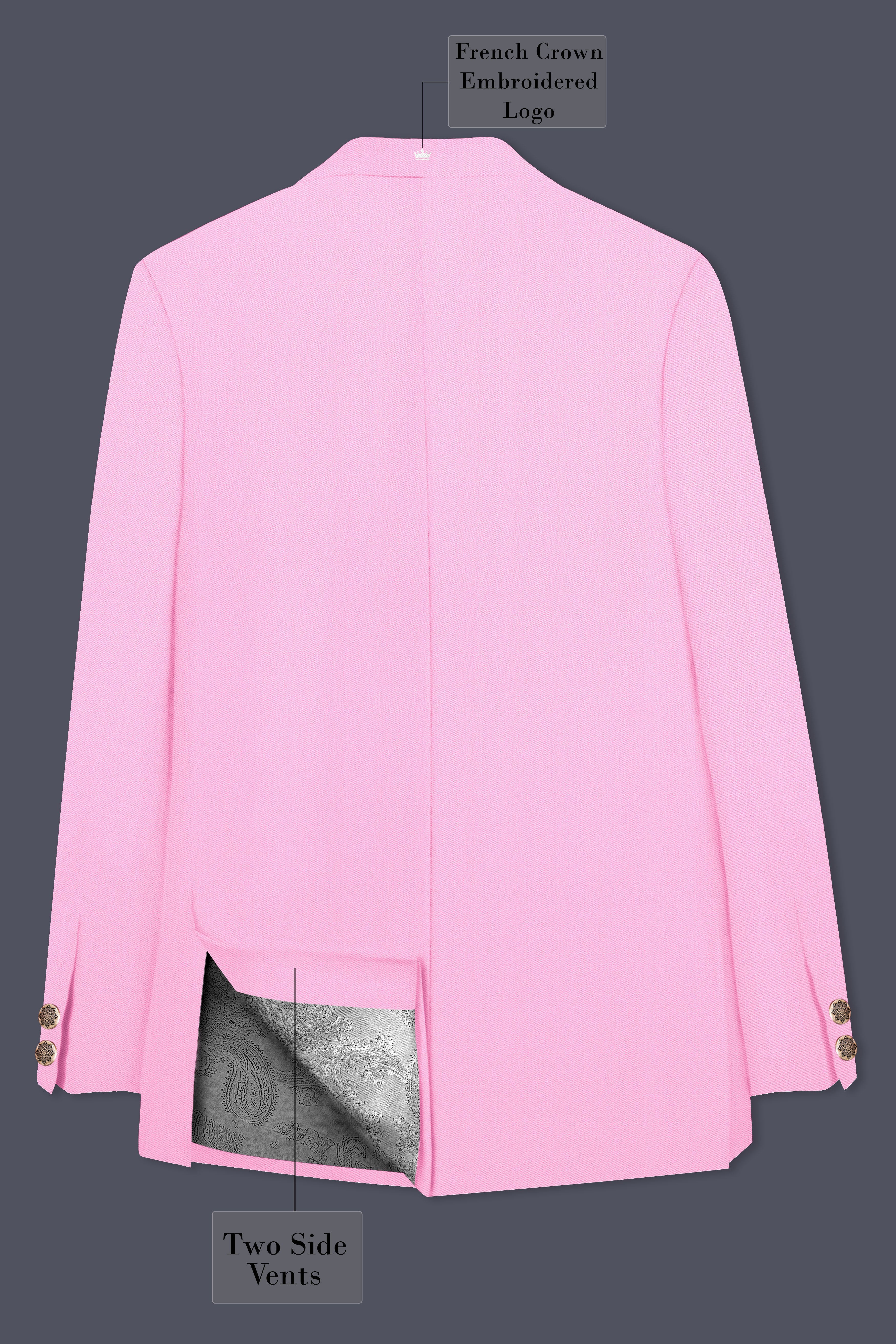Rosé Reverie-Pestel Pink Solid Wool Rich Cross Placket Bandhgala Stretchable traveler Suit