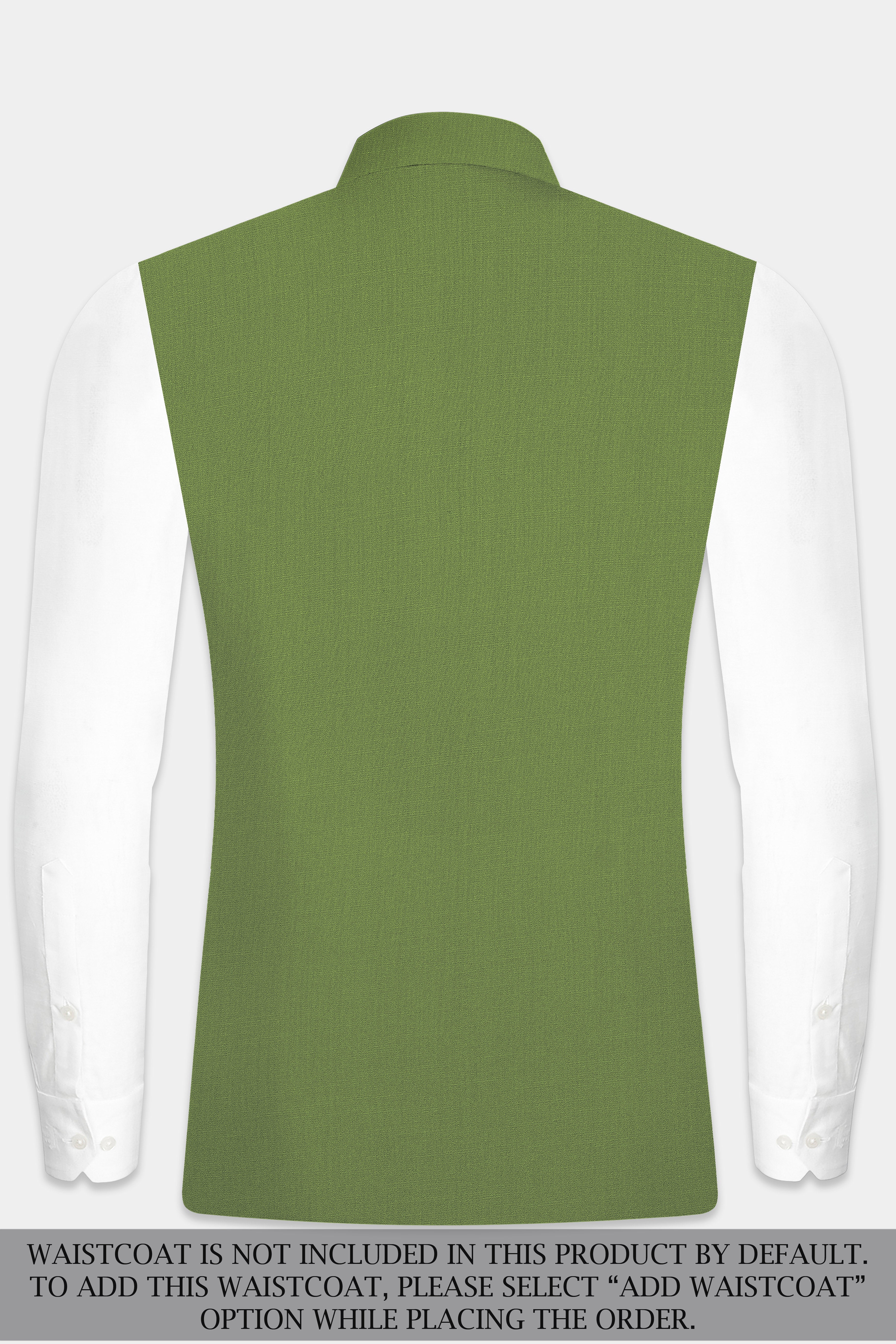 Sage Regal-Dingley Green Solid Wool Rich Cross Placket Bandhgala Stretchable traveler Suit