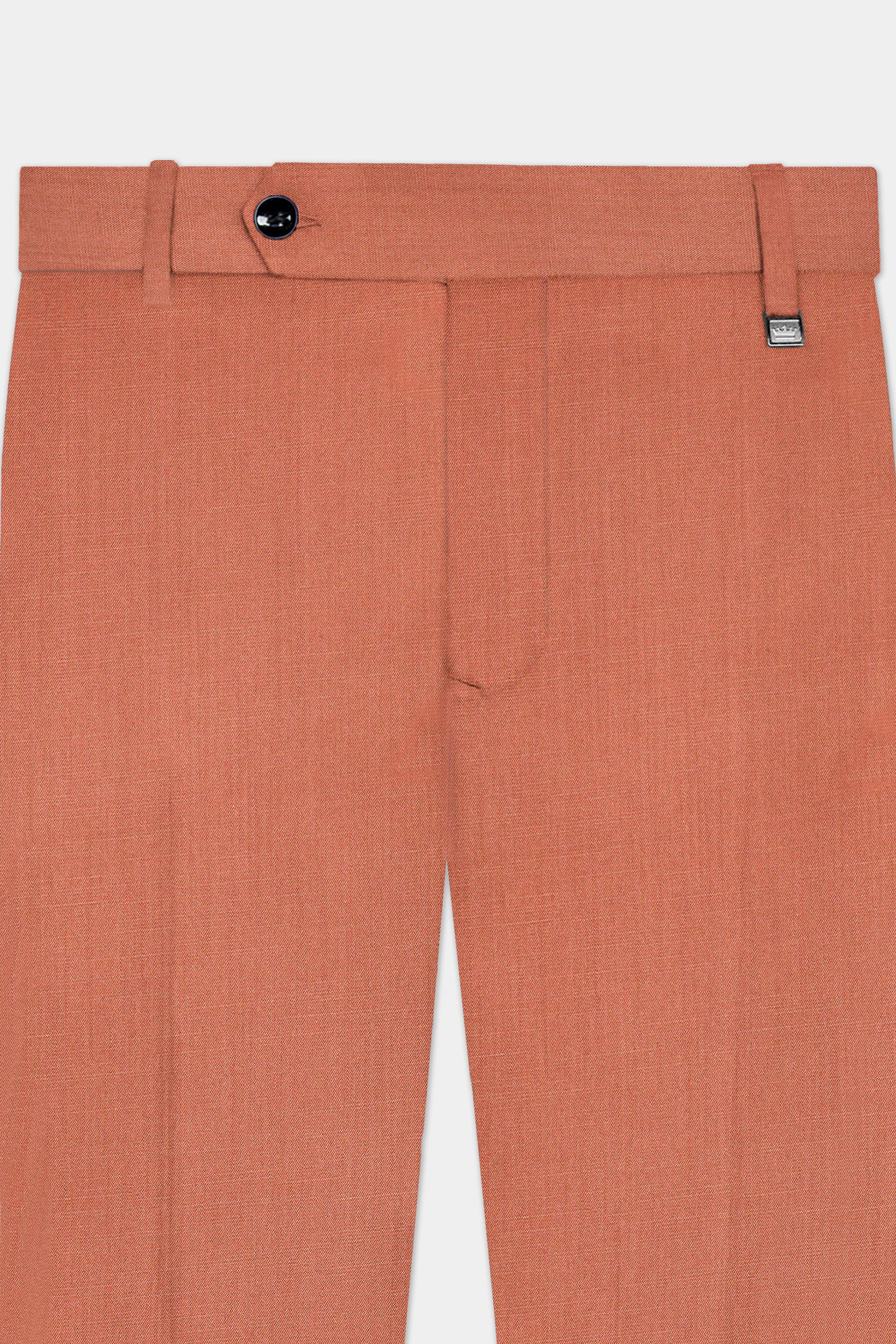Spiced Sunset-Salmon Orange Solid Wool Rich Cross Placket Bandhgala Stretchable traveler Suit