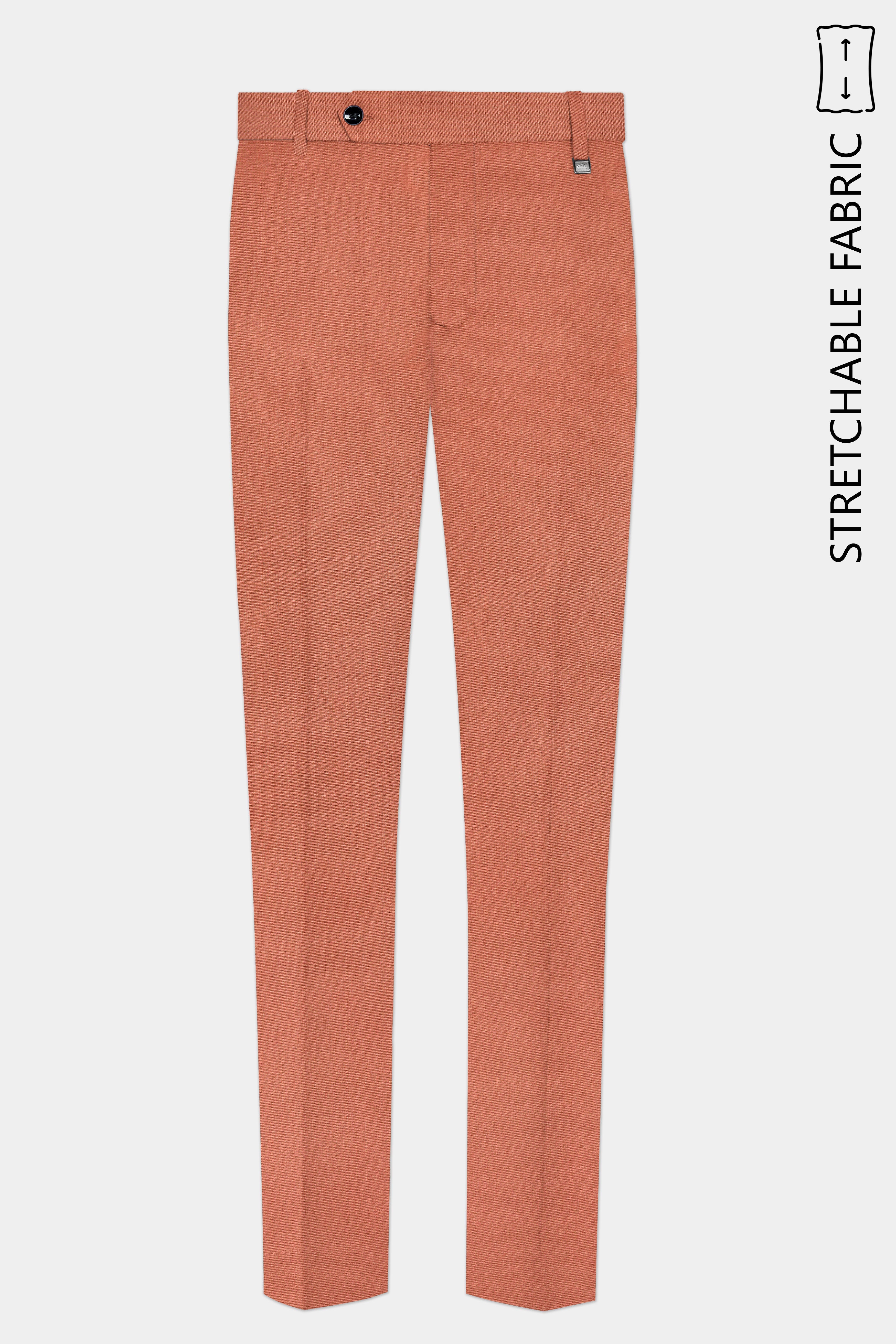 Spiced Sunset-Salmon Orange Solid Wool Rich Cross Placket Bandhgala Stretchable traveler Suit