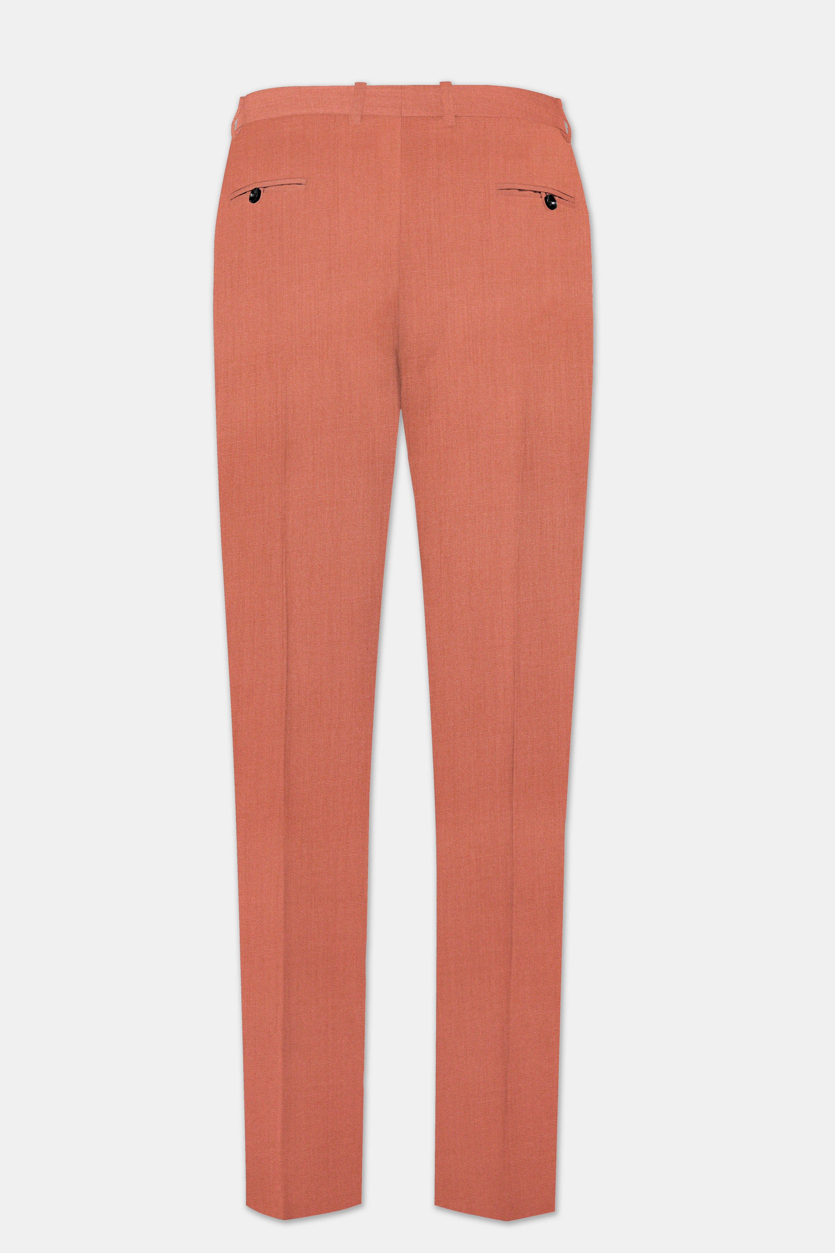 Spiced Sunset-Salmon Orange Solid Wool Rich Cross Placket Bandhgala Stretchable traveler Suit