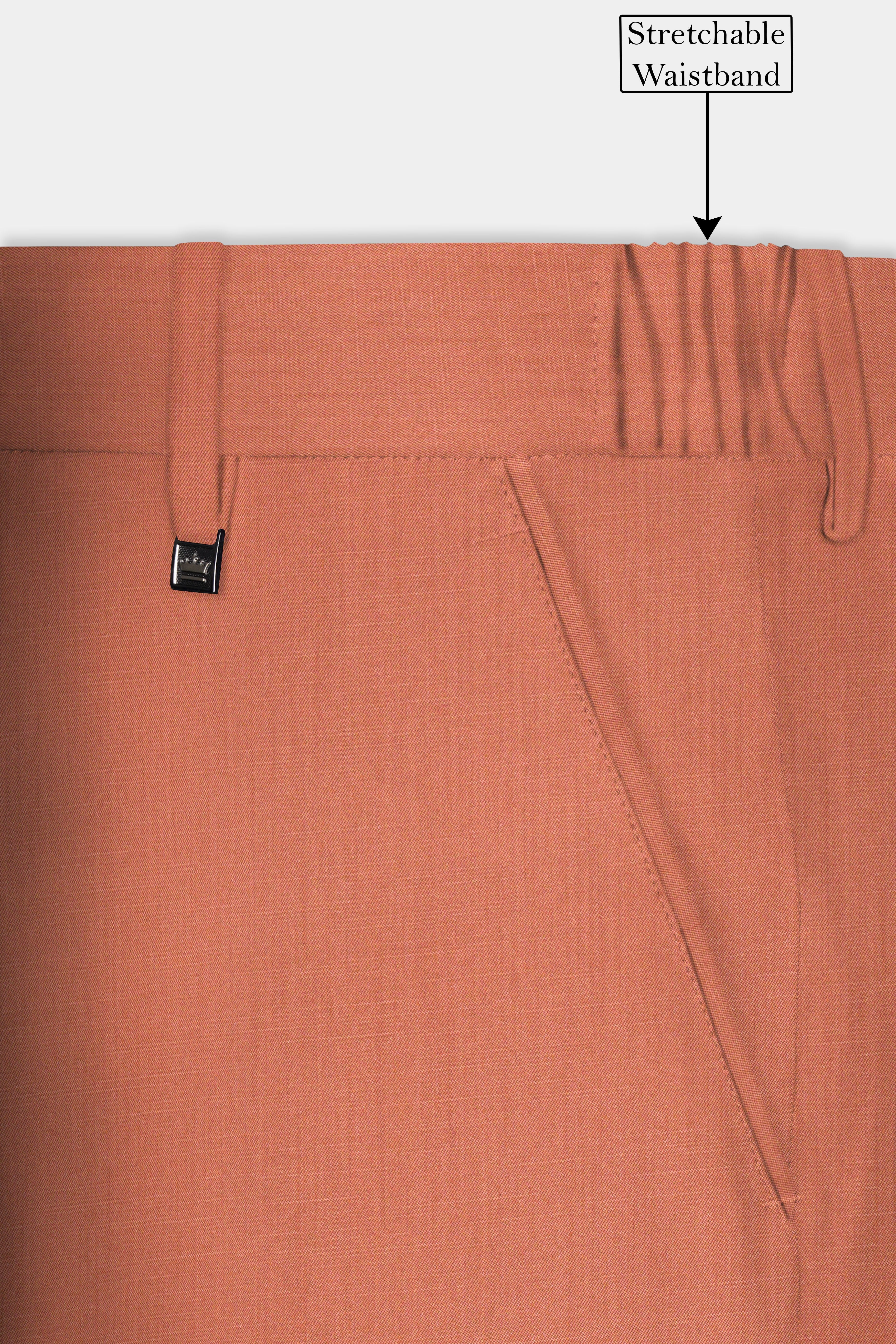 Spiced Sunset-Salmon Orange Solid Wool Rich Cross Placket Bandhgala Stretchable traveler Suit