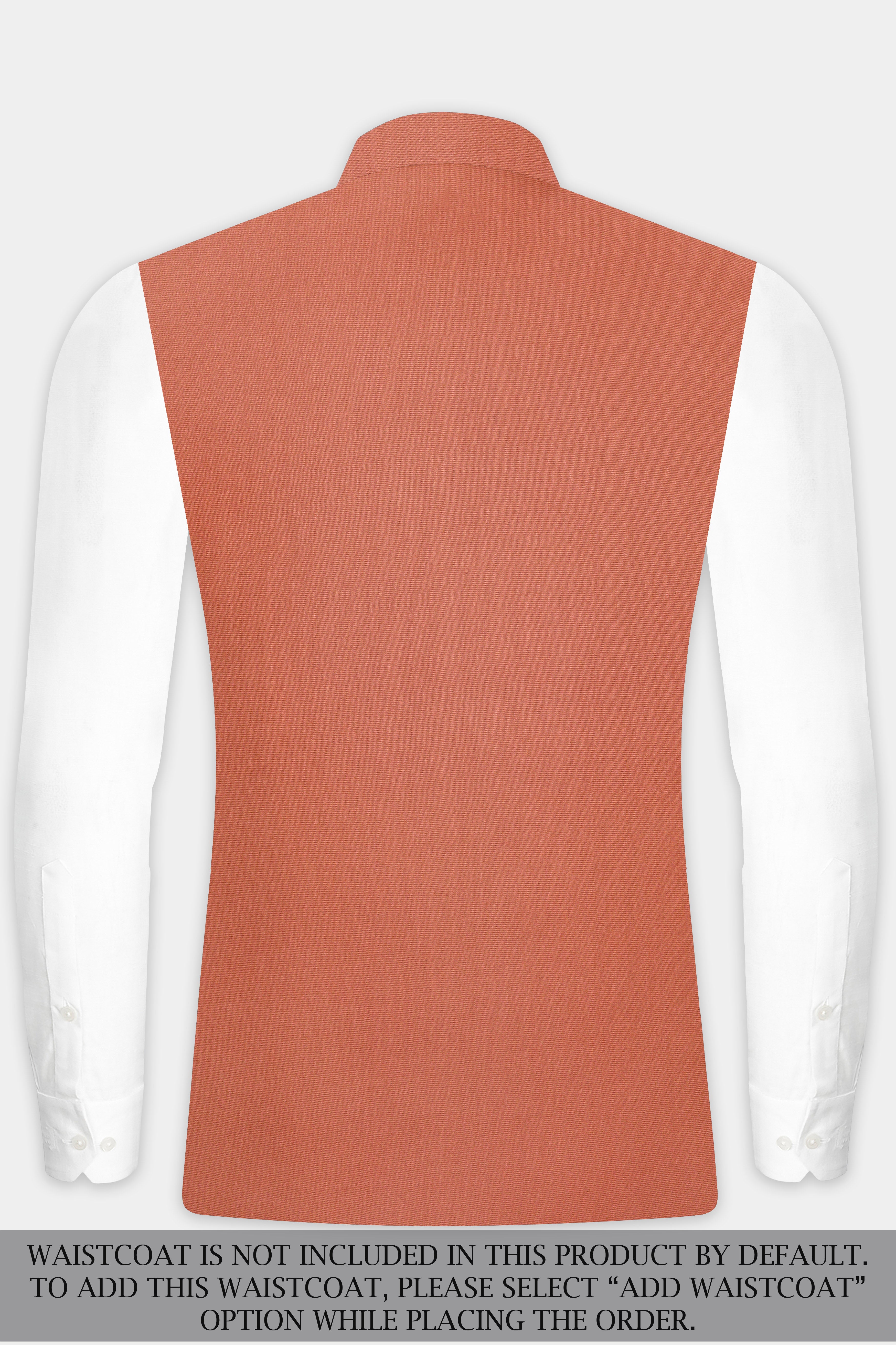 Spiced Sunset-Salmon Orange Solid Wool Rich Cross Placket Bandhgala Slight Stretch Suit