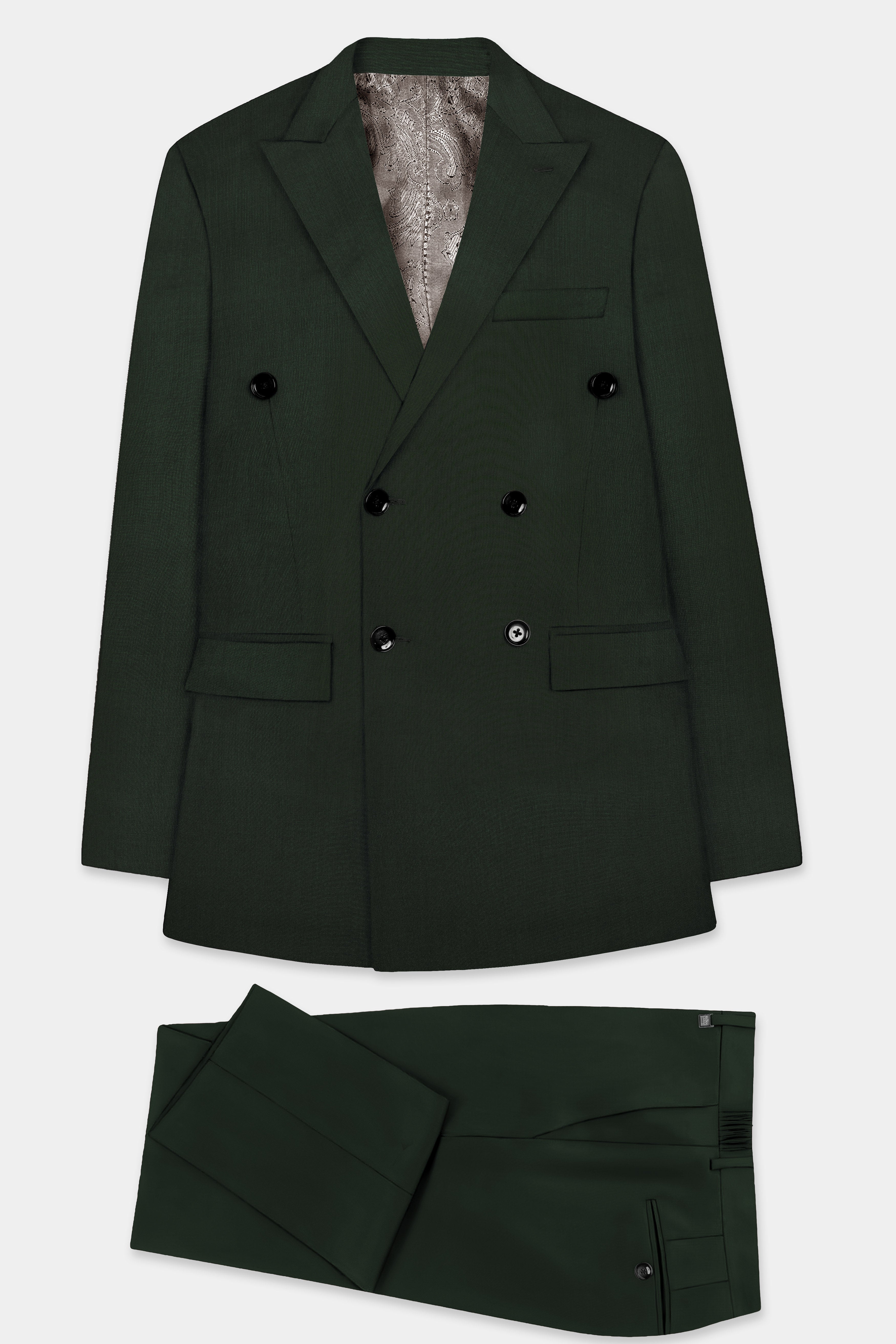 Verdant Majesty-Juniper Green Solid Wool Rich Double Breasted Stretchable traveler Suit