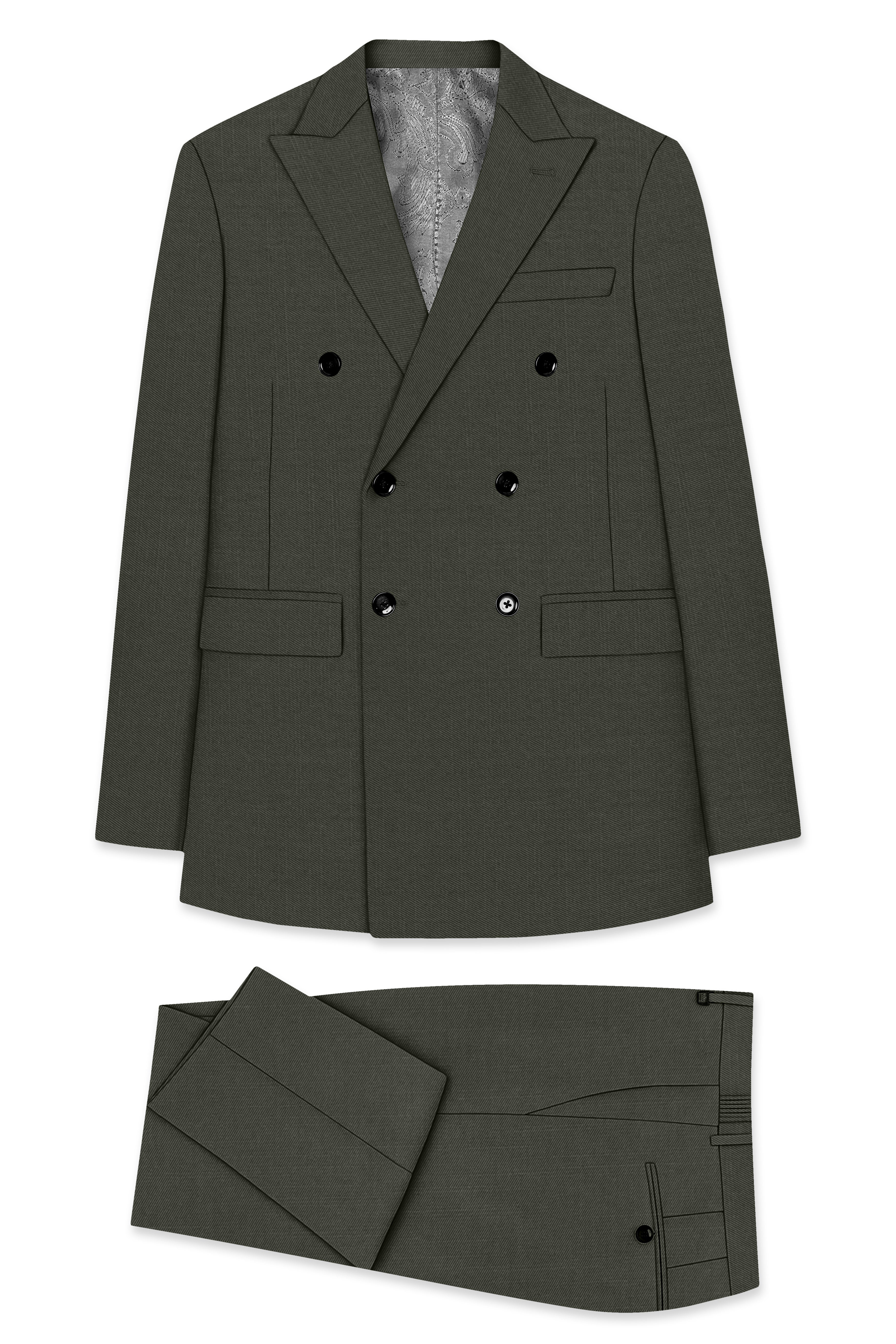 Verdant Majesty-Juniper Green Solid Wool Rich Double Breasted Slight Stretch Suit