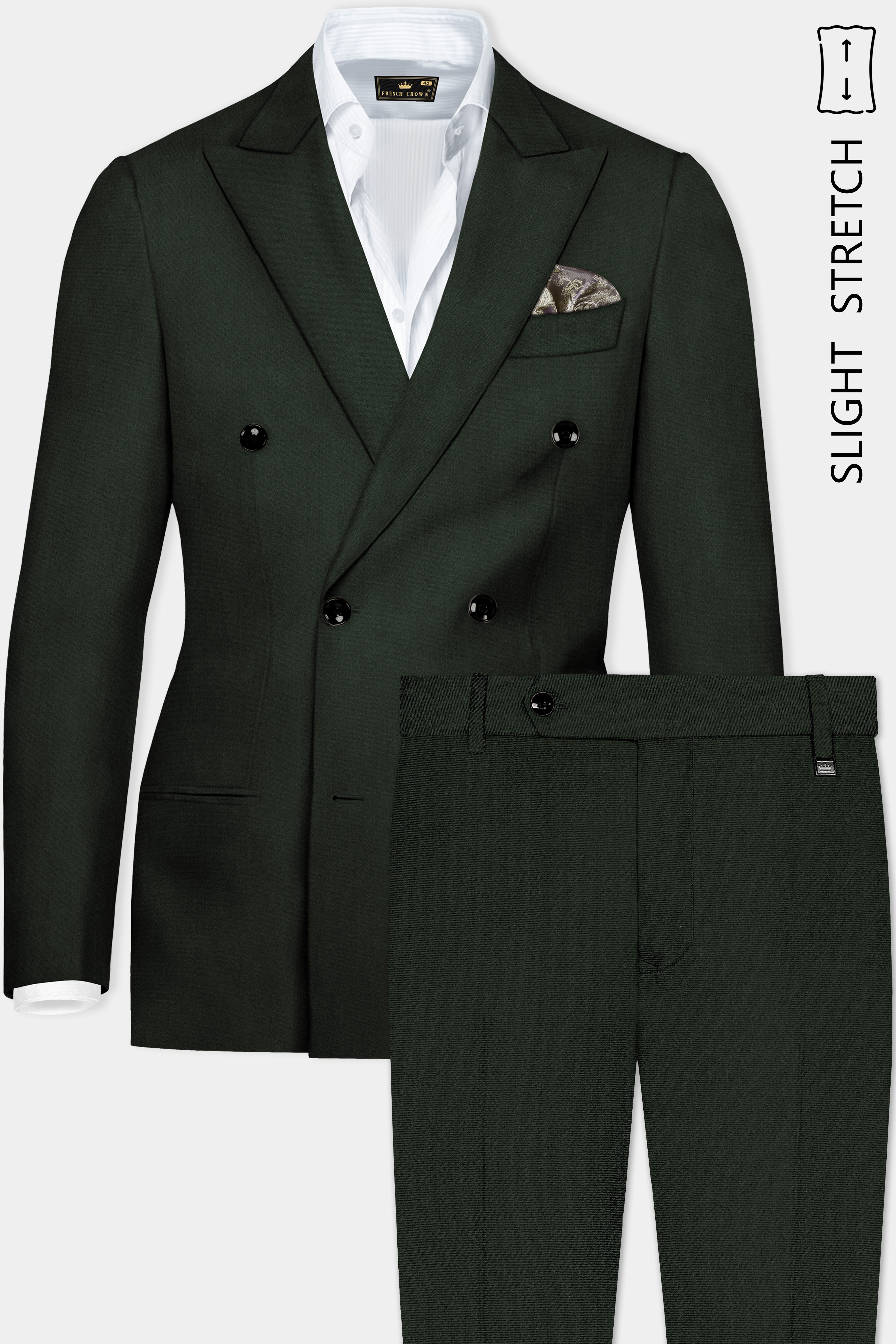 Verdant Majesty-Juniper Green Solid Wool Rich Double Breasted Slight Stretch Suit