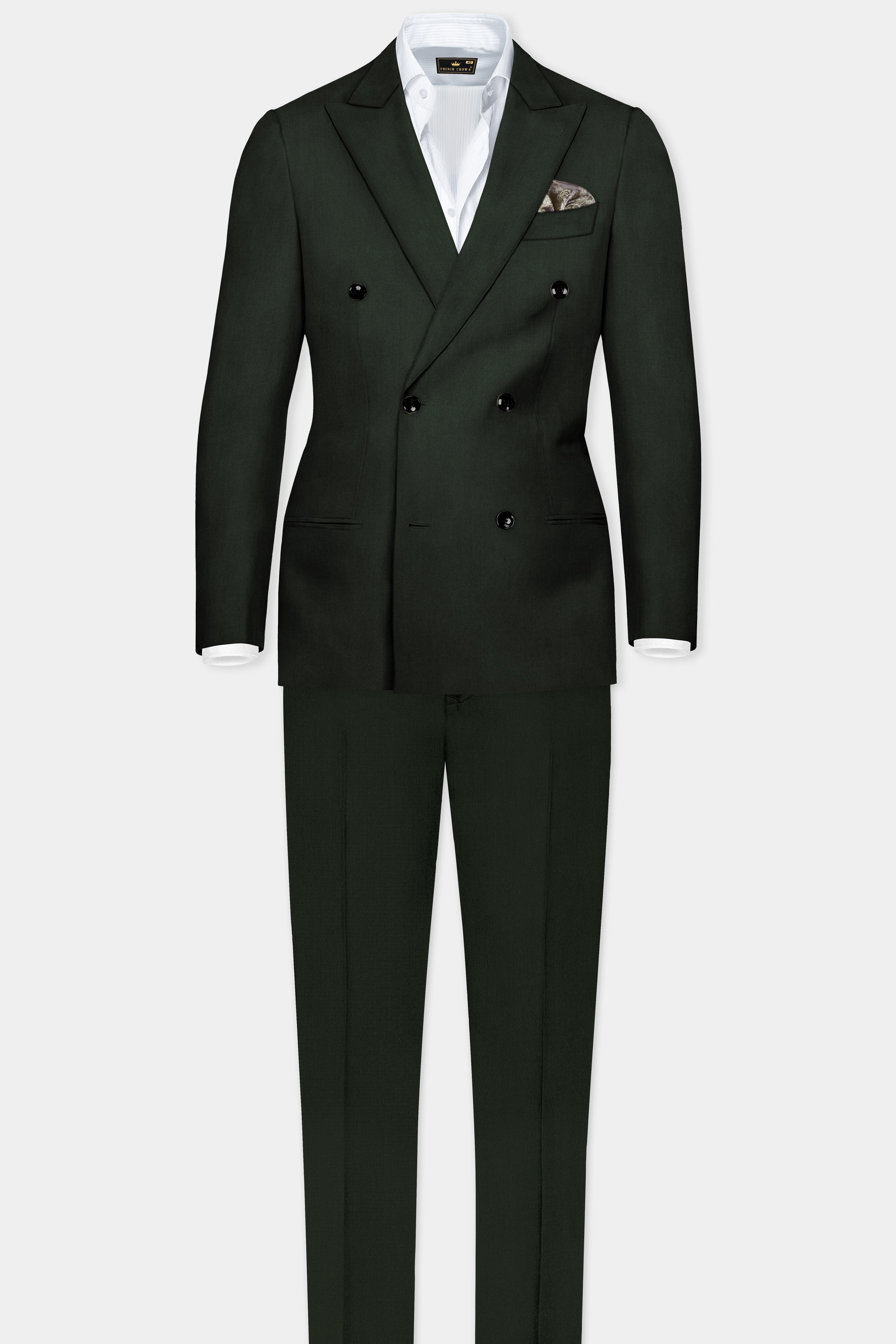 Verdant Majesty-Juniper Green Solid Wool Rich Double Breasted Stretchable traveler Suit