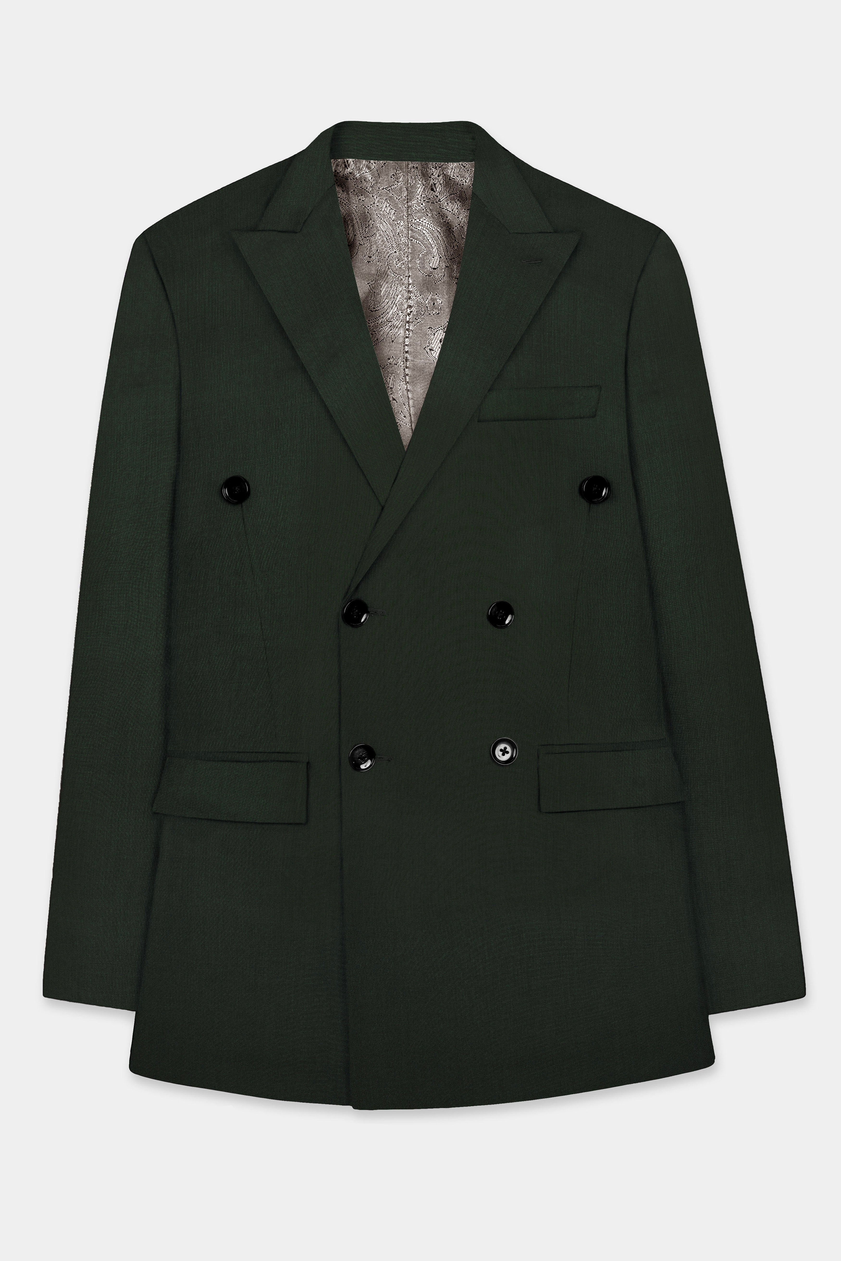 Verdant Majesty-Juniper Green Solid Wool Rich Double Breasted Stretchable traveler Suit