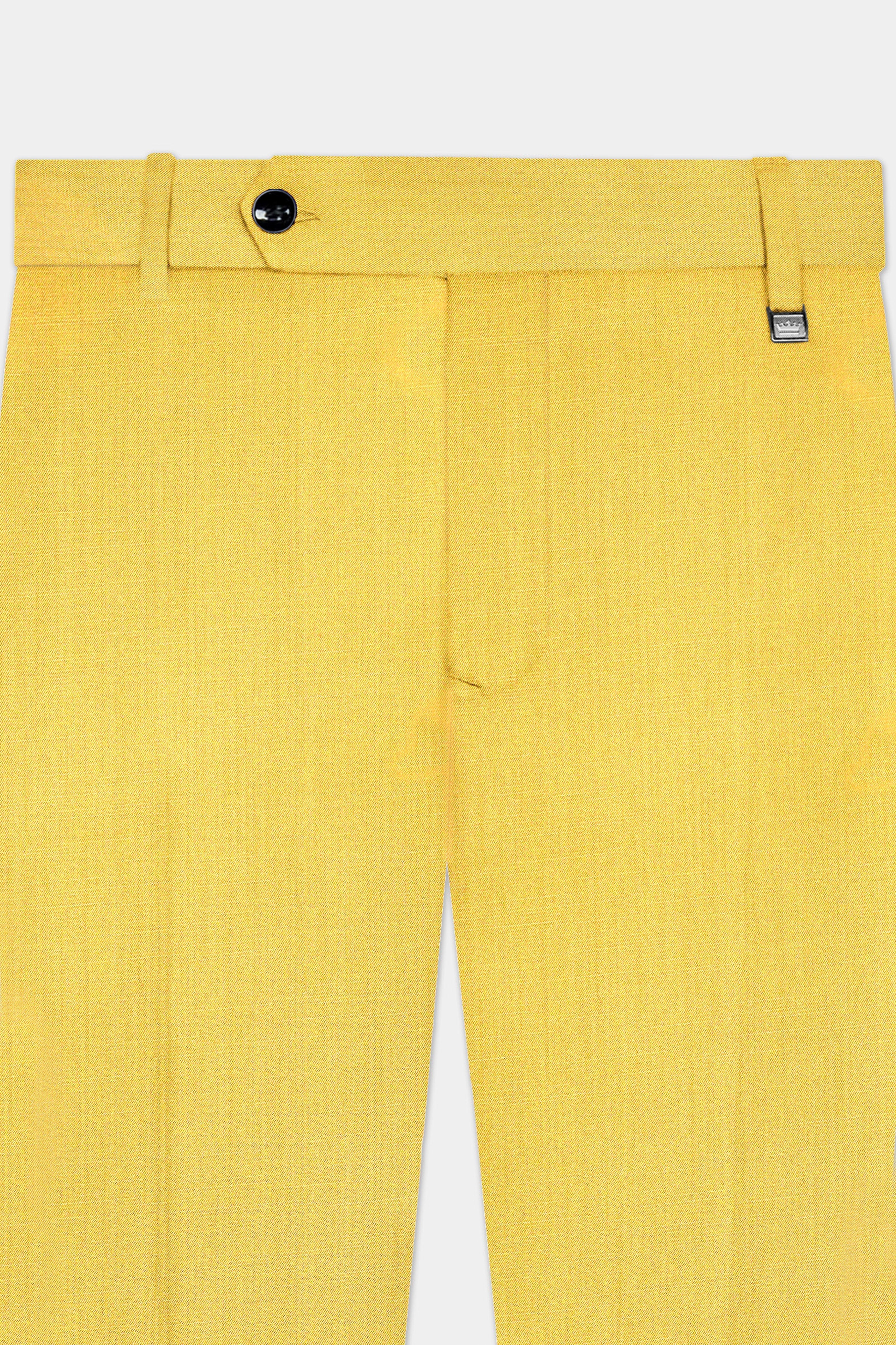 Saffron Elegance-Lemon Yellow Solid Wool Rich Double Breasted Stretchable traveler Suit