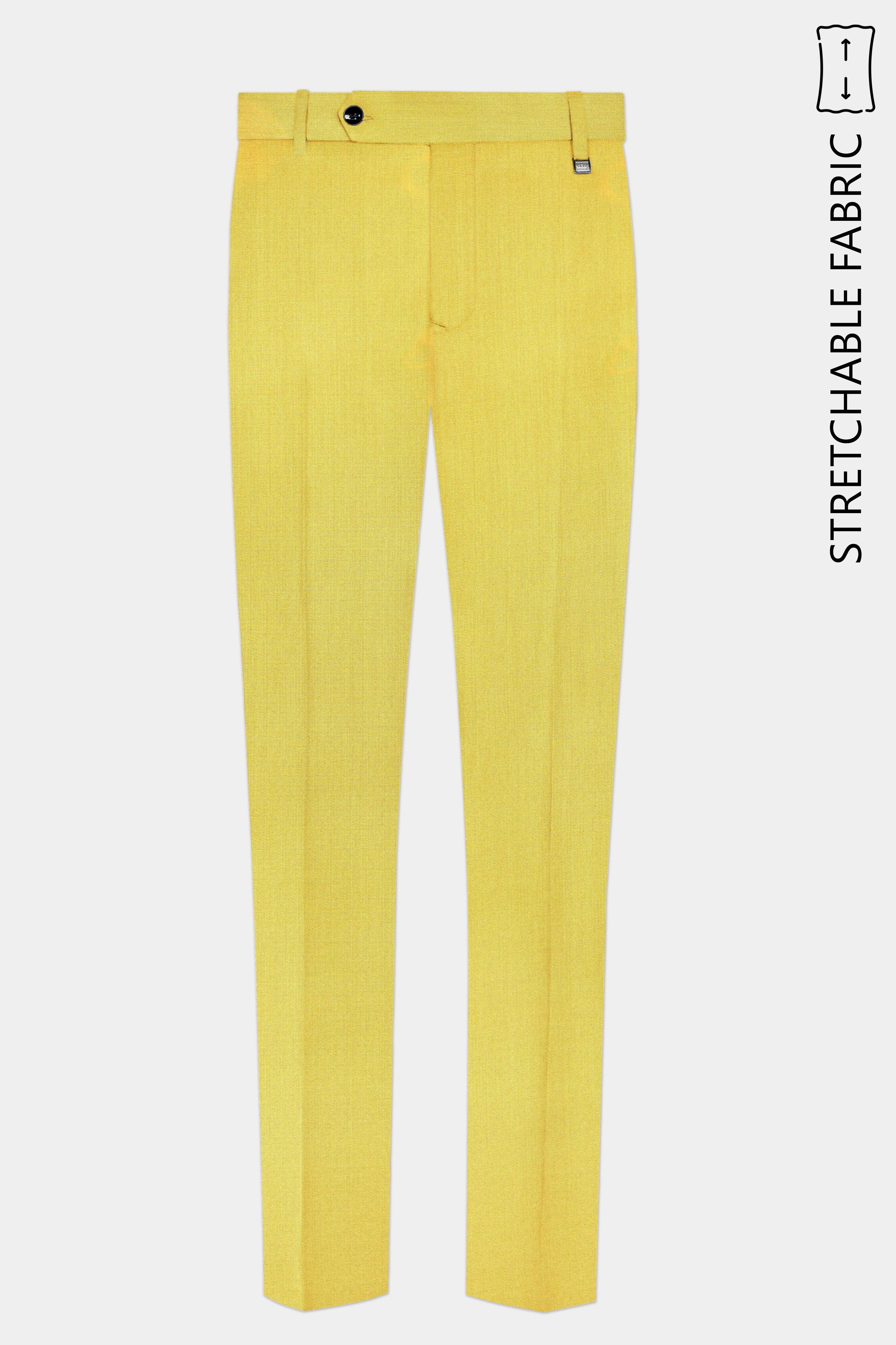 Saffron Elegance-Lemon Yellow Solid Wool Rich Double Breasted Stretchable traveler Suit