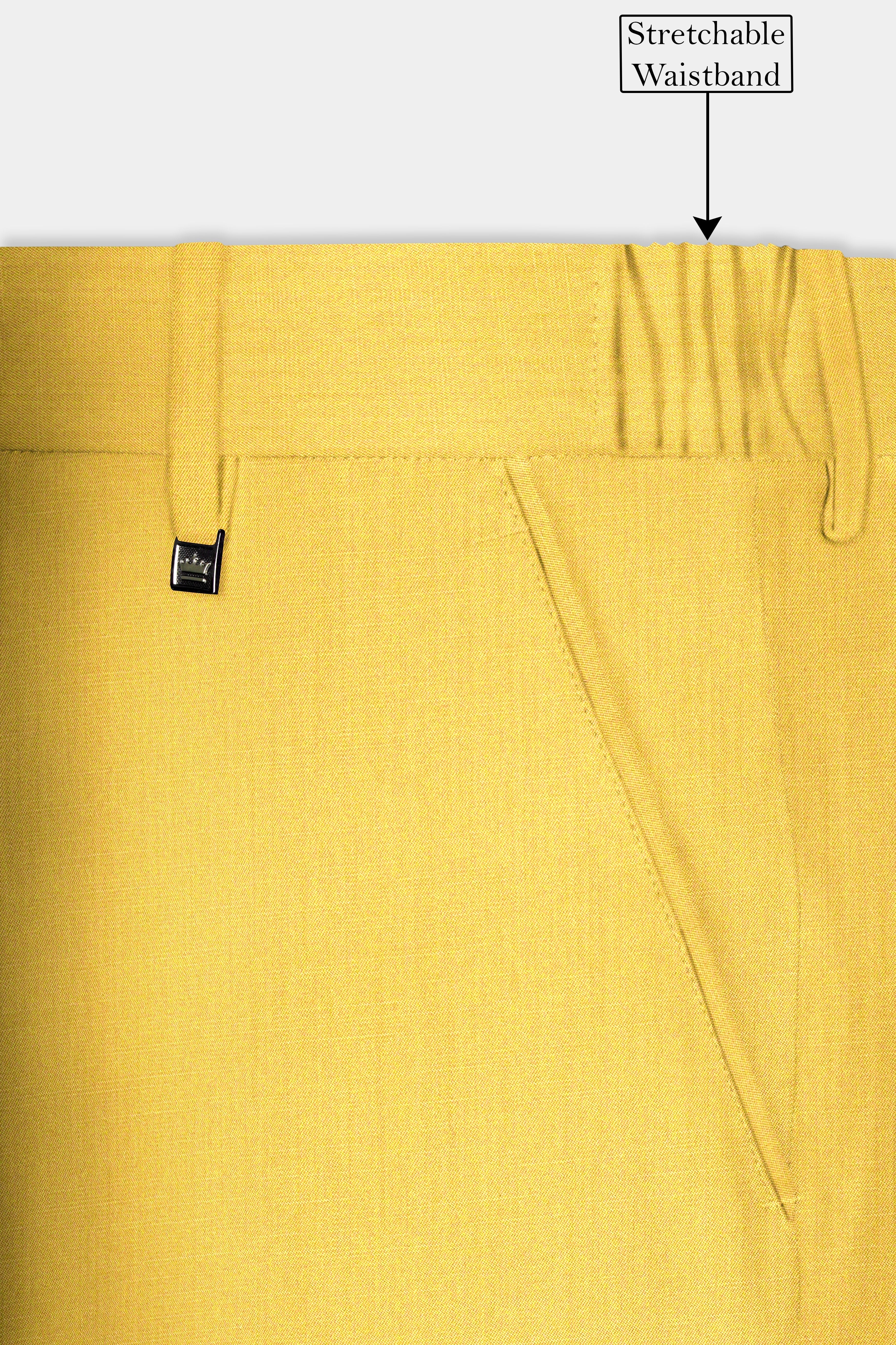 Saffron Elegance-Lemon Yellow Solid Wool Rich Double Breasted Stretchable traveler Suit