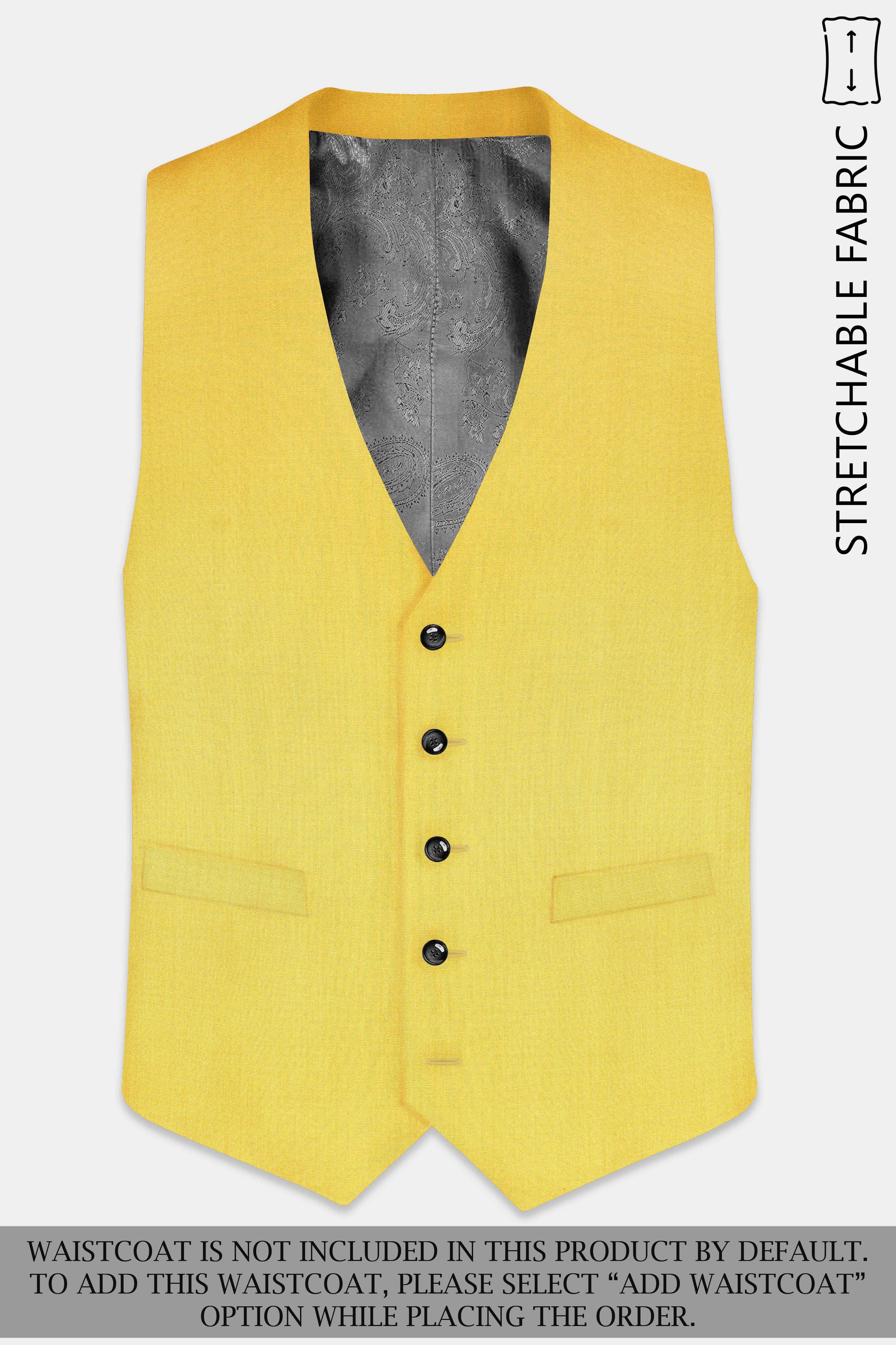 Saffron Elegance-Lemon Yellow Solid Wool Rich Double Breasted Stretchable traveler Suit