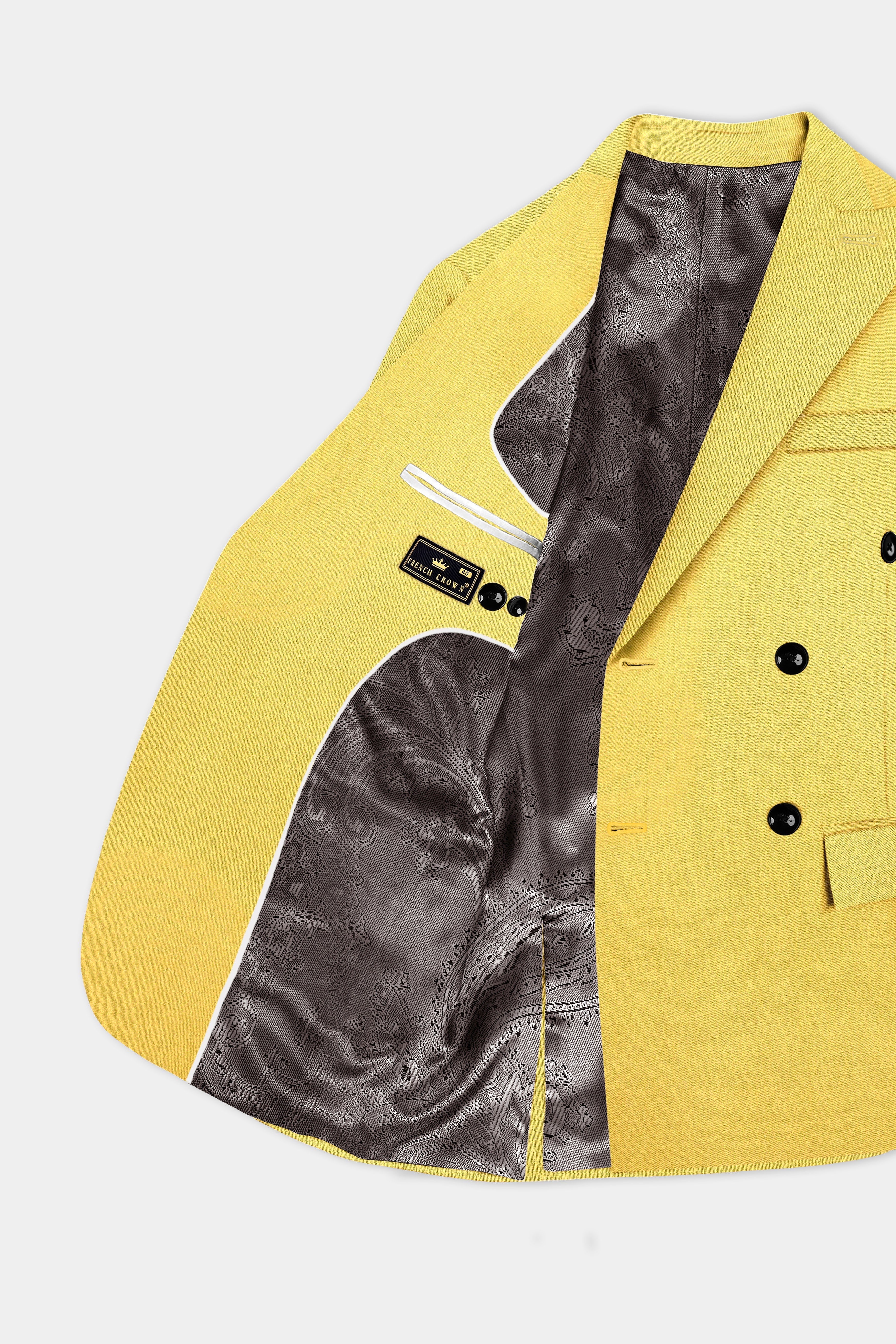 Saffron Elegance-Lemon Yellow Solid Wool Rich Double Breasted Stretchable traveler Suit