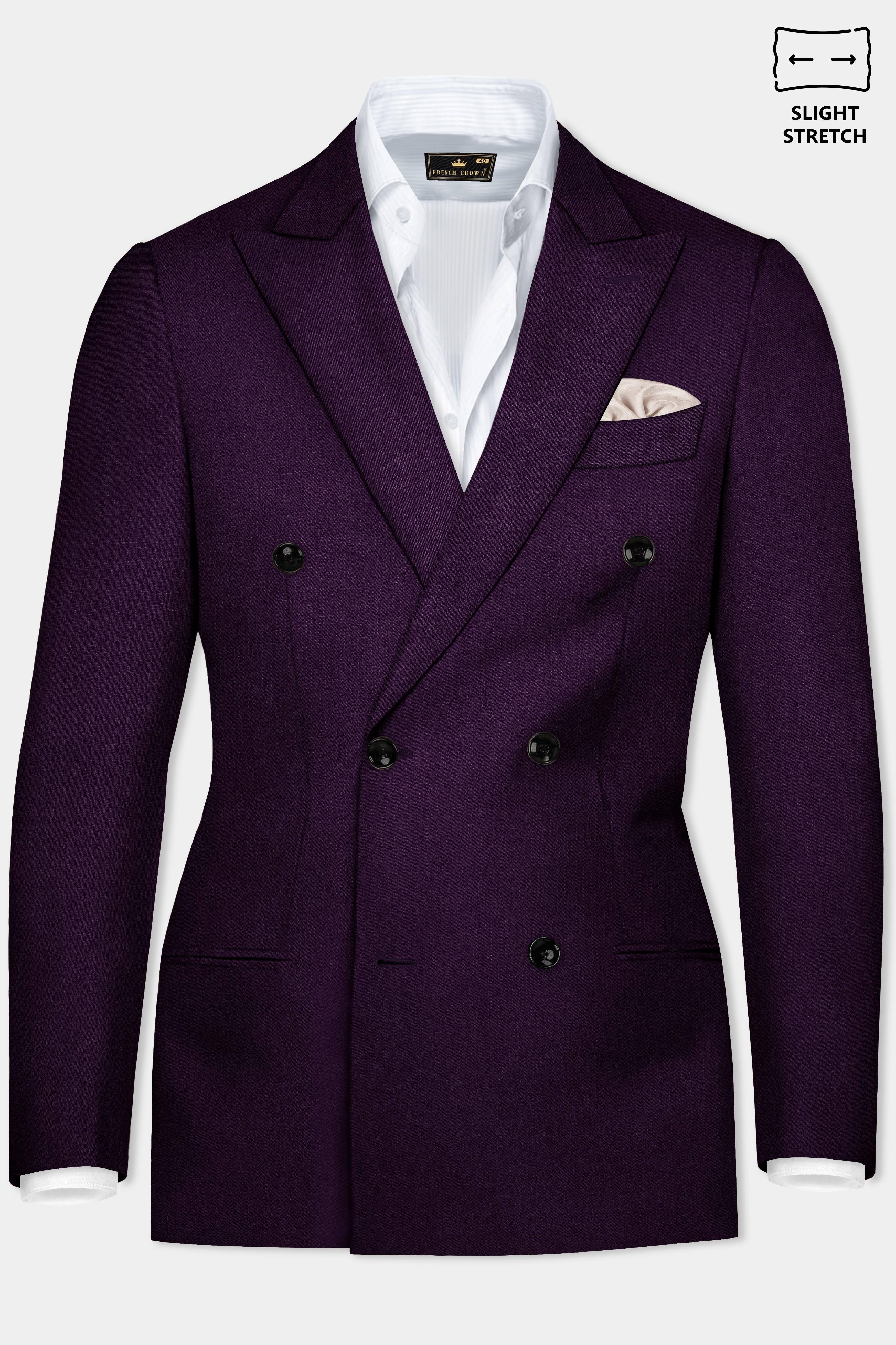 Regal Plum-Eggplant Purple Solid Wool Rich Double Breasted Slight Stretch Suit