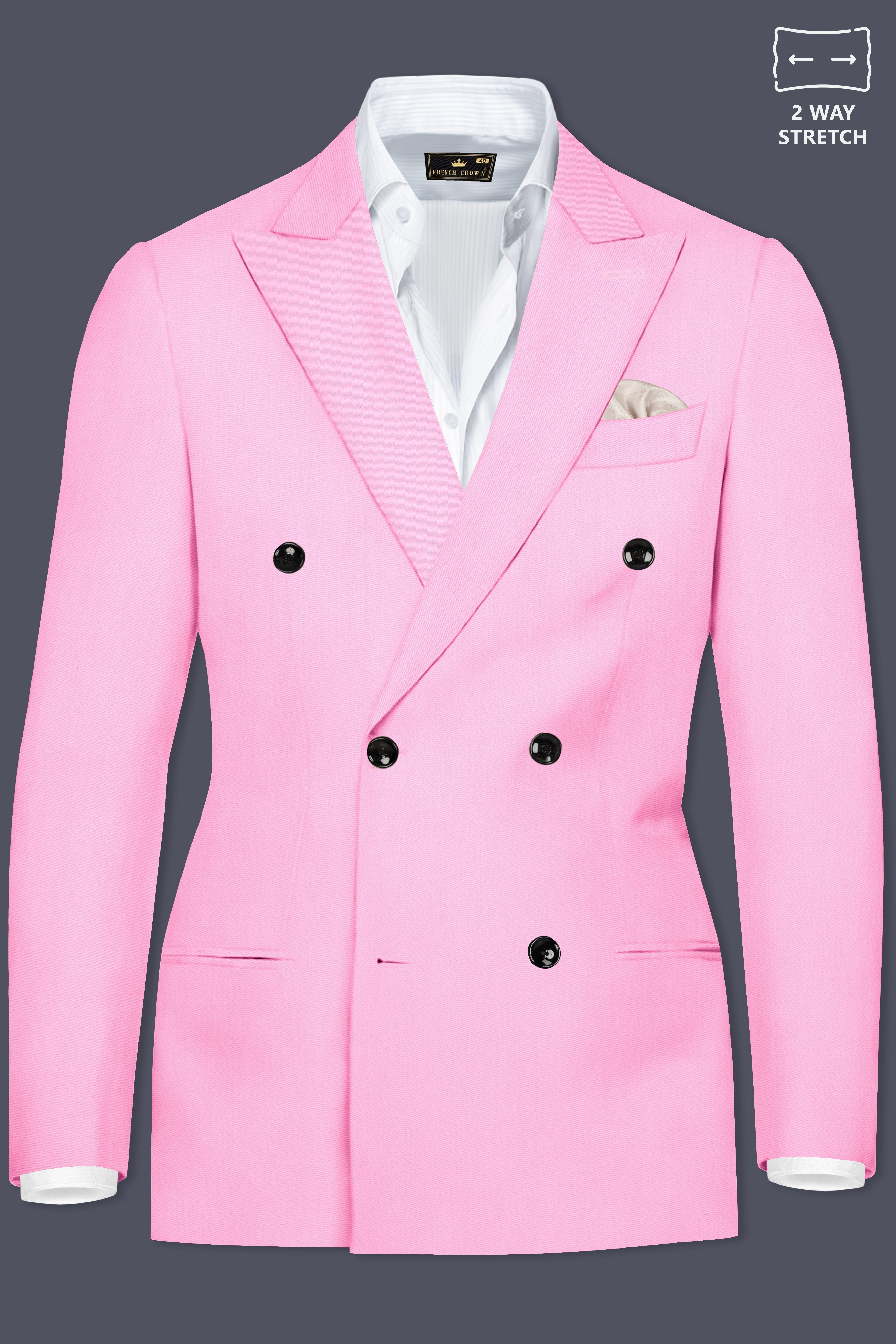 Rosé Reverie-Pestel Pink Solid Wool Rich Double Breasted Stretchable traveler Suit