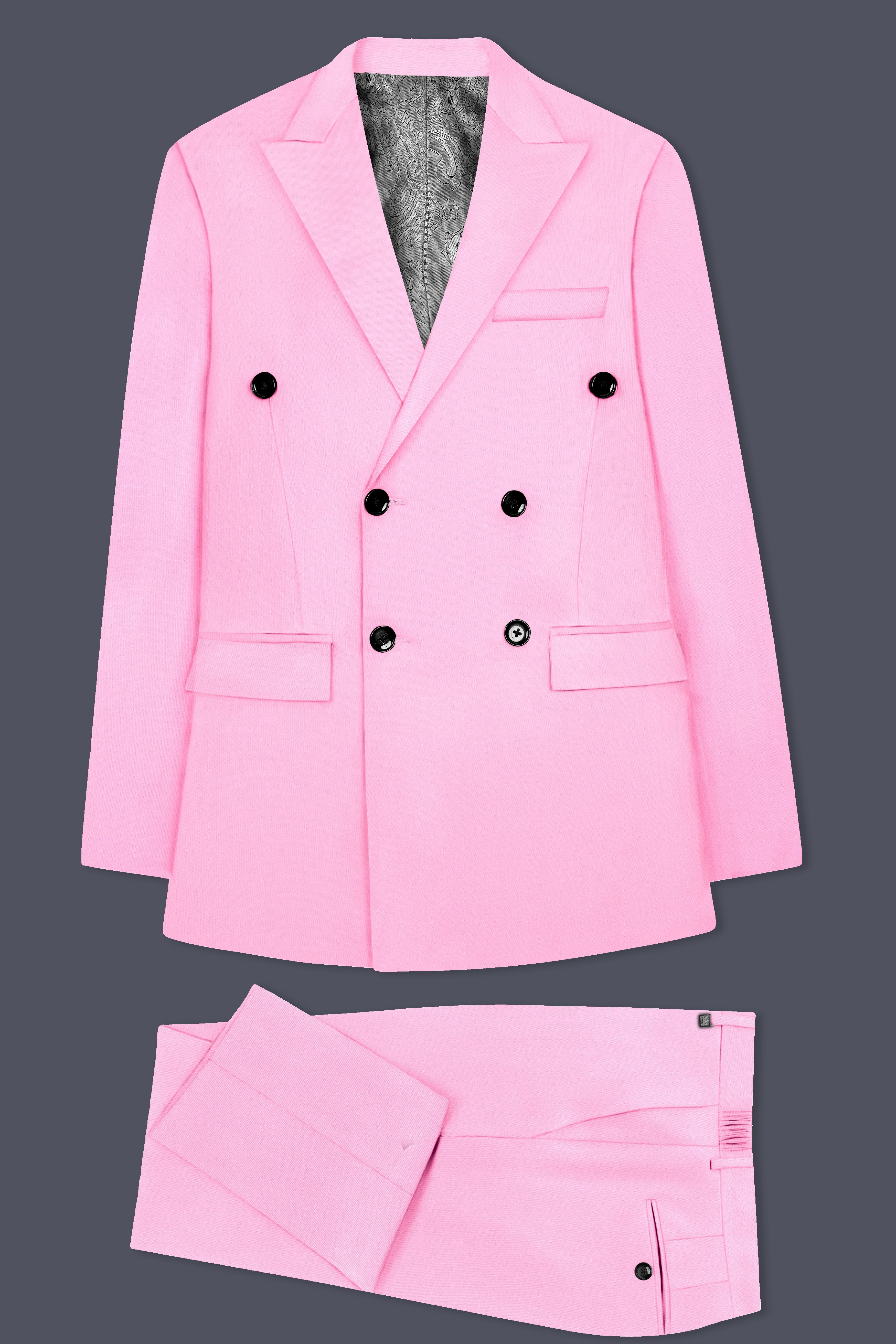 Rosé Reverie-Pestel Pink Solid Wool Rich Double Breasted Stretchable traveler Suit