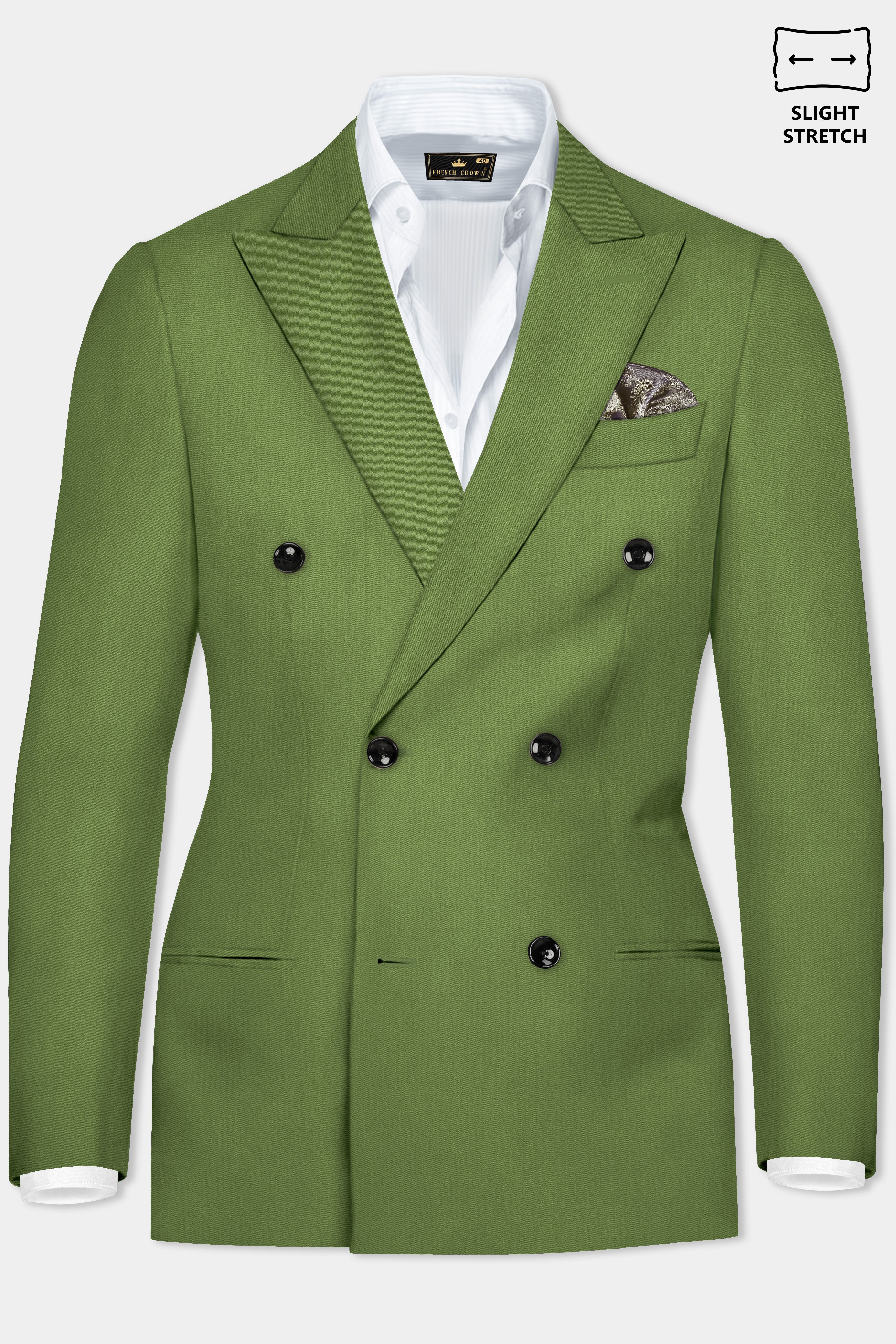 Sage Regal-Dingley Green Solid Wool Rich Double Breasted Slight Stretch Suit